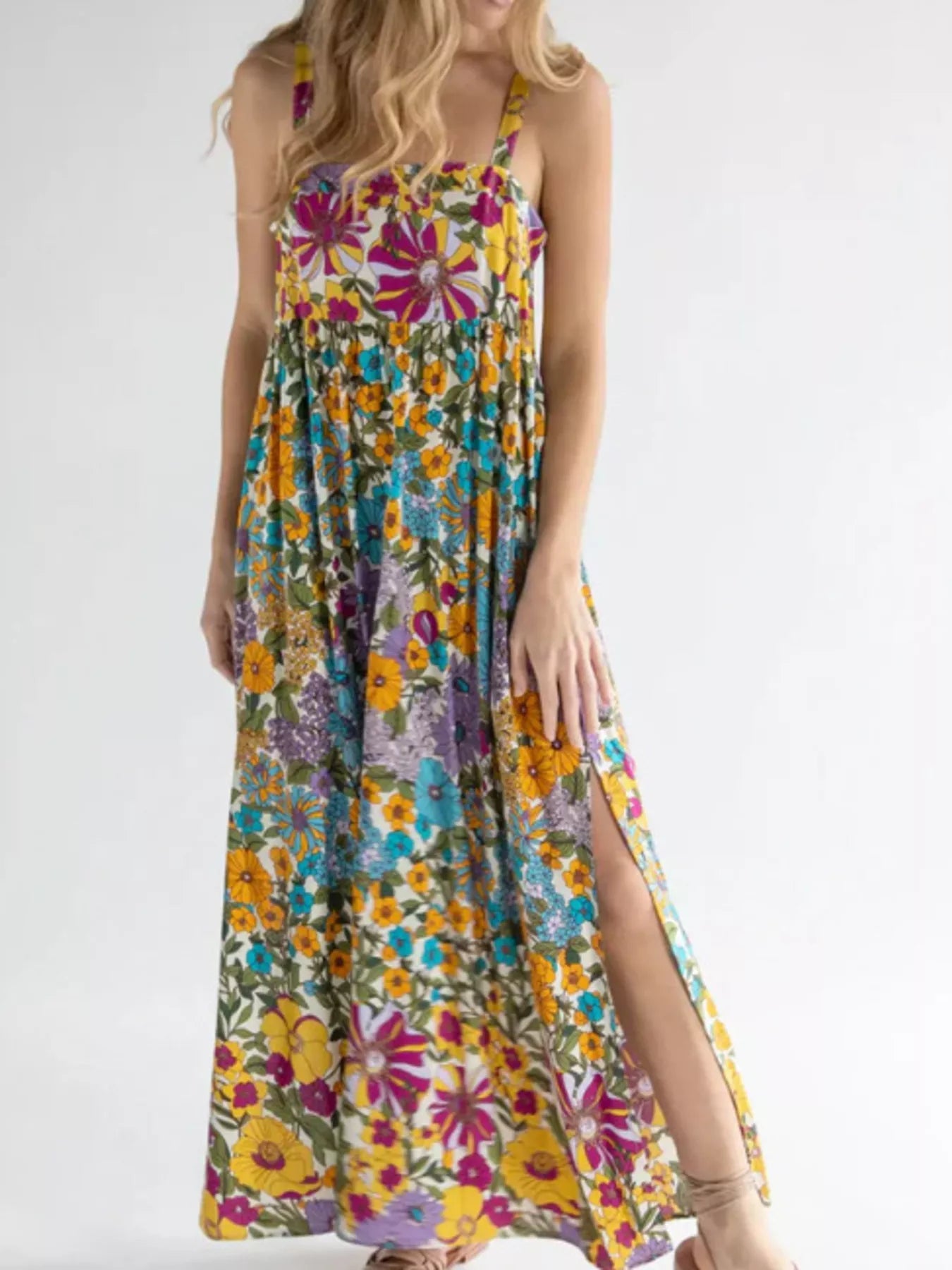 Full Size Square Neck Cami Dress with Side Slit Plus Size designed for comfort and style at Lookzlike