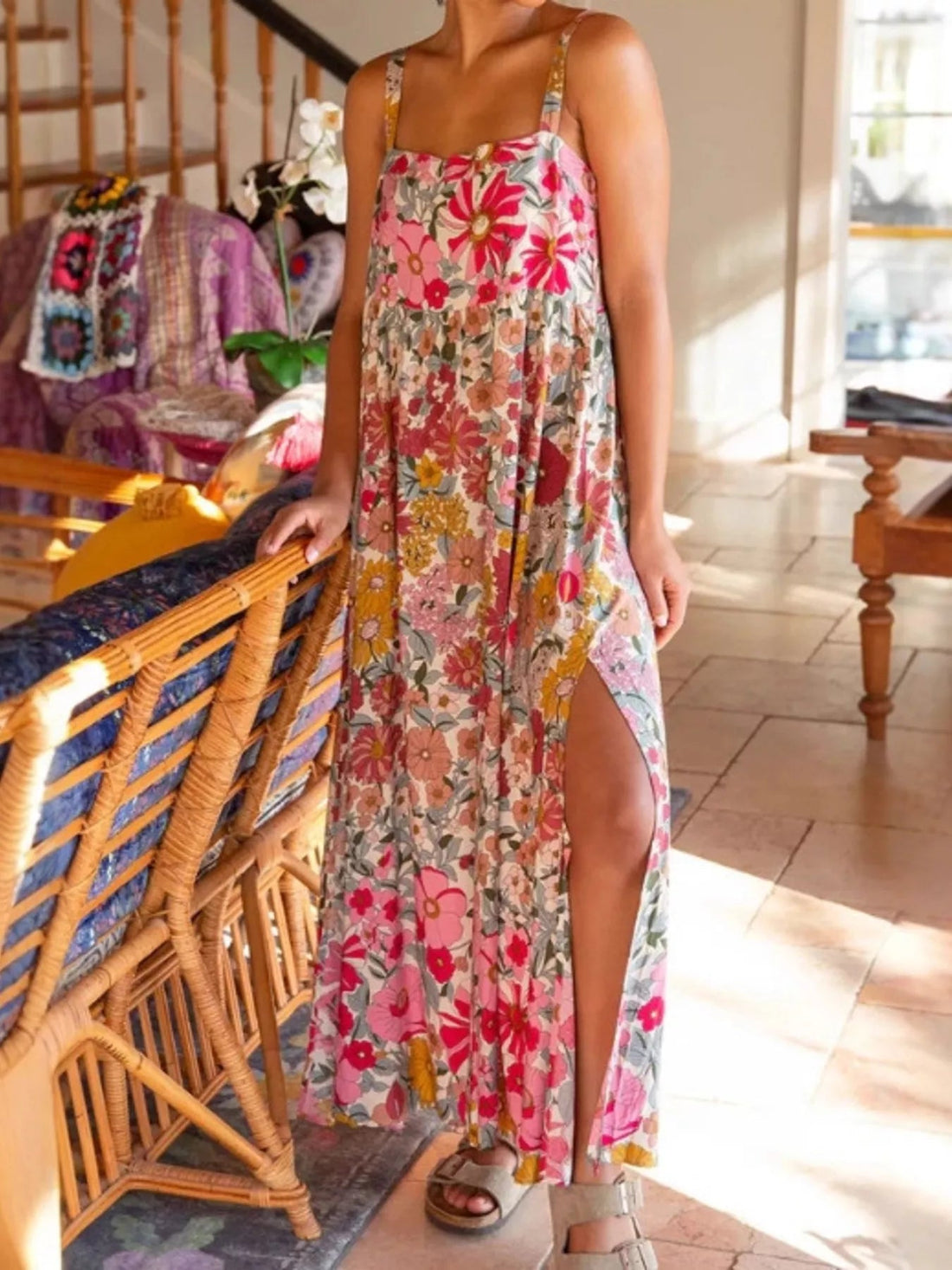 Full Size Square Neck Cami Dress with Side Slit Plus Size designed for comfort and style at Lookzlike