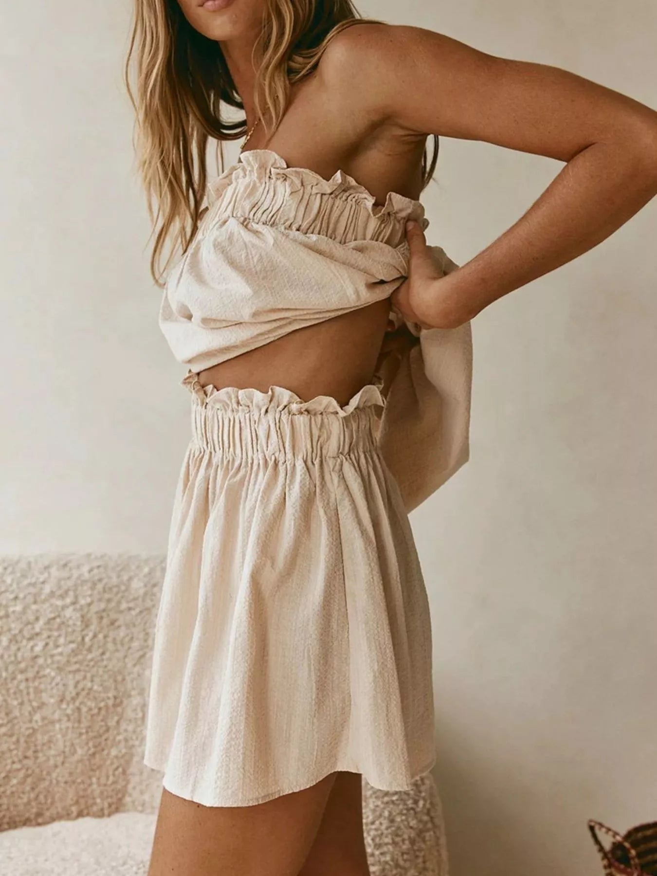 Full Size Strapless Top and High-Waisted Skirt Set Plus Size designed for comfort and style at Lookzlike