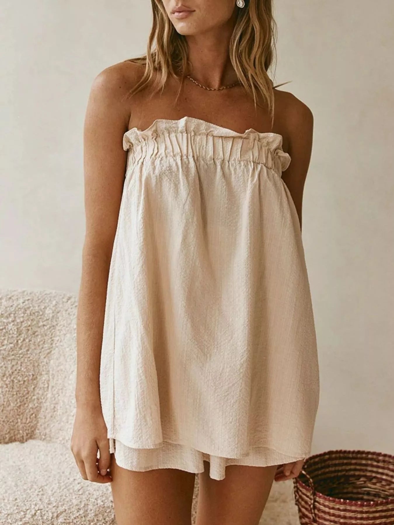 Full Size Strapless Top and High-Waisted Skirt Set Plus Size designed for comfort and style at Lookzlike