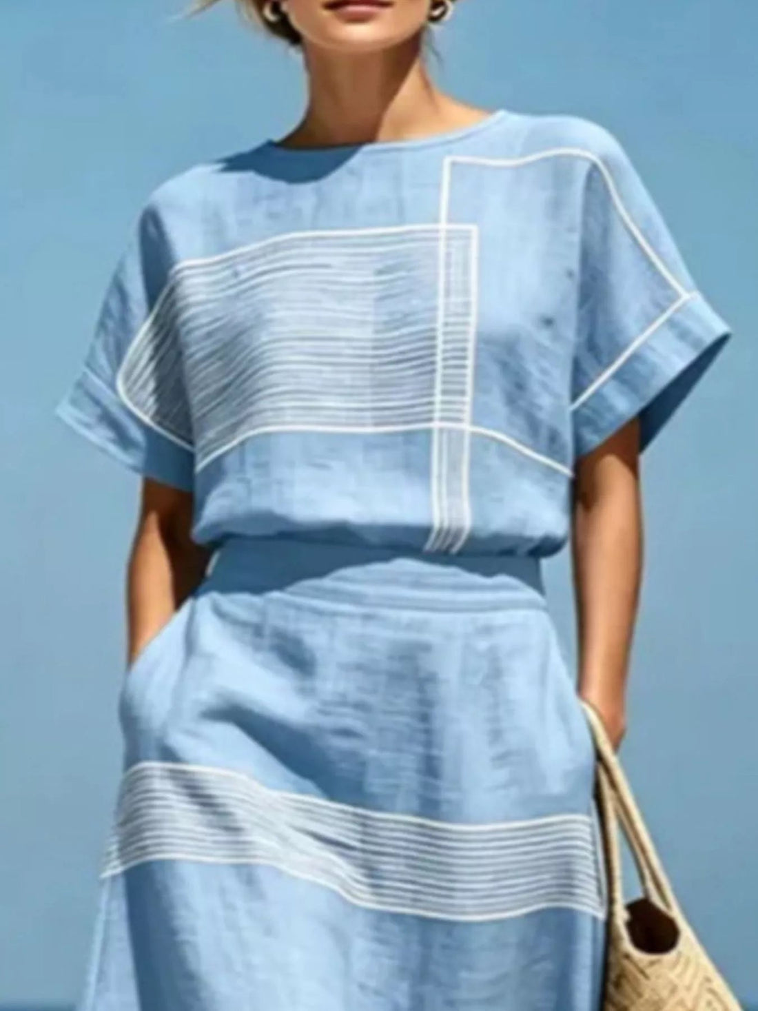 Full Size Striped Round Neck Top and Skirt Set Plus Size designed for comfort and style at Lookzlike