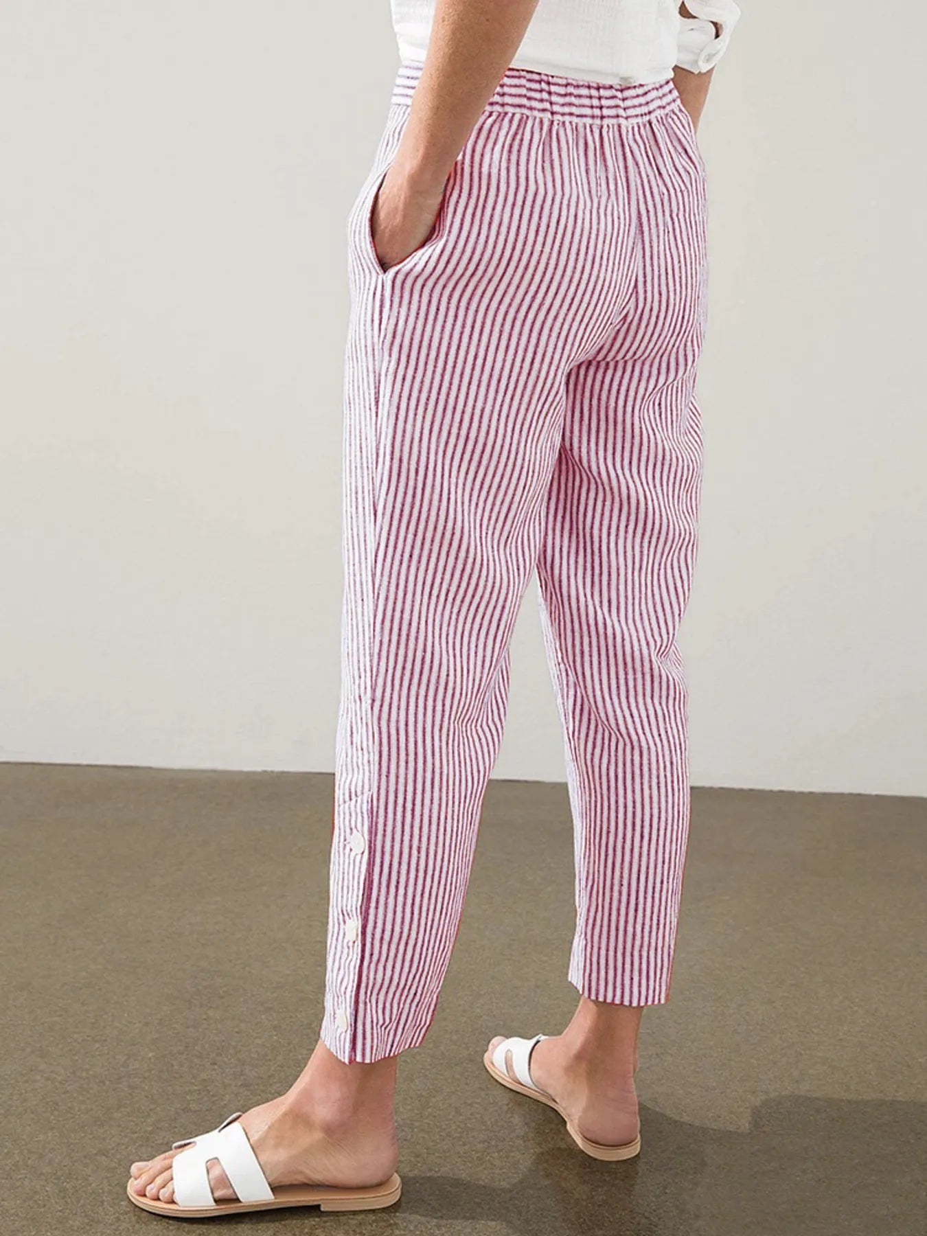 Full Size Striped Side Button Detail Pants Plus Size - Lookzlike