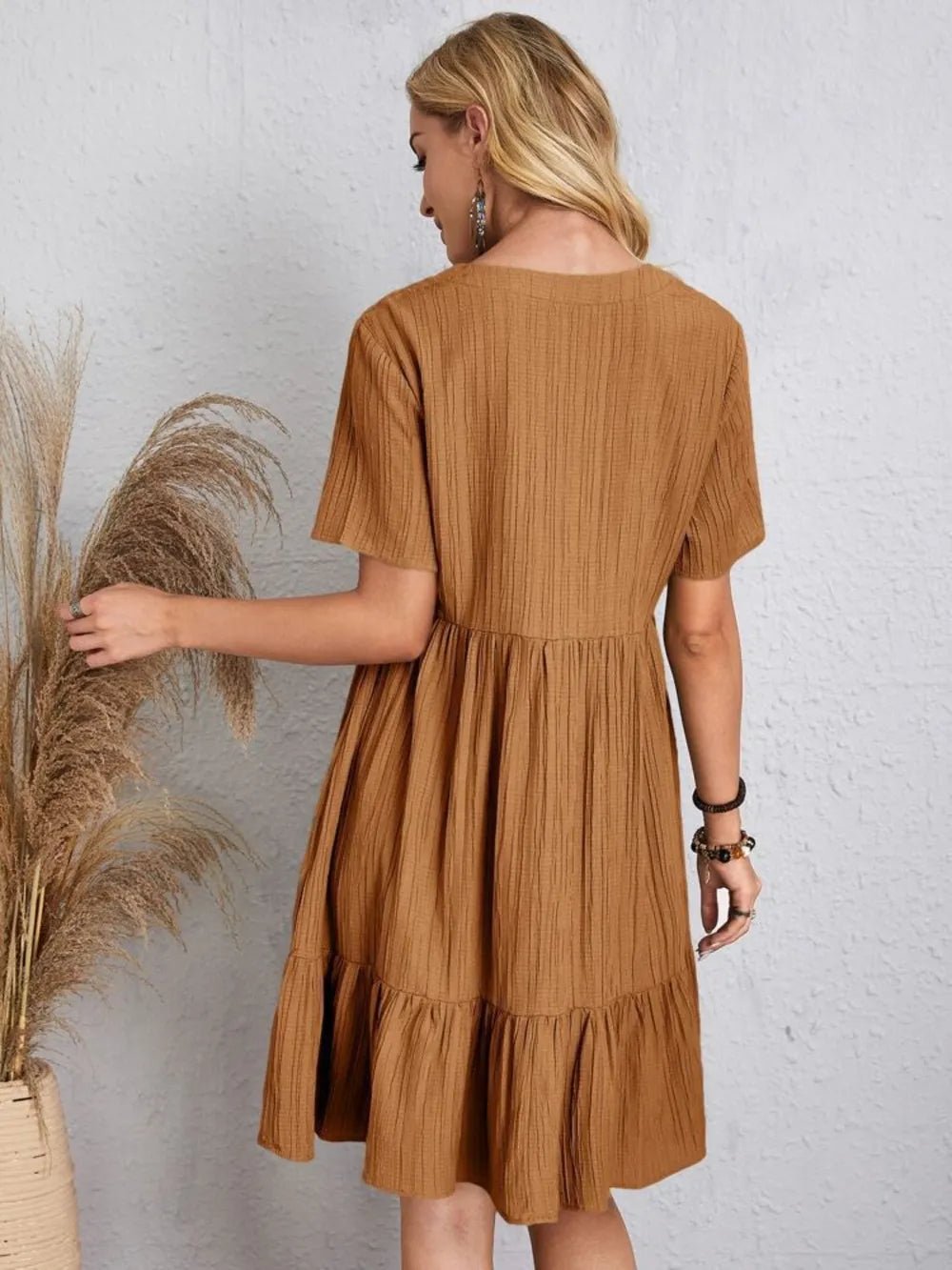 Full Size V-Neck Short Sleeve Dress - Lookzlike