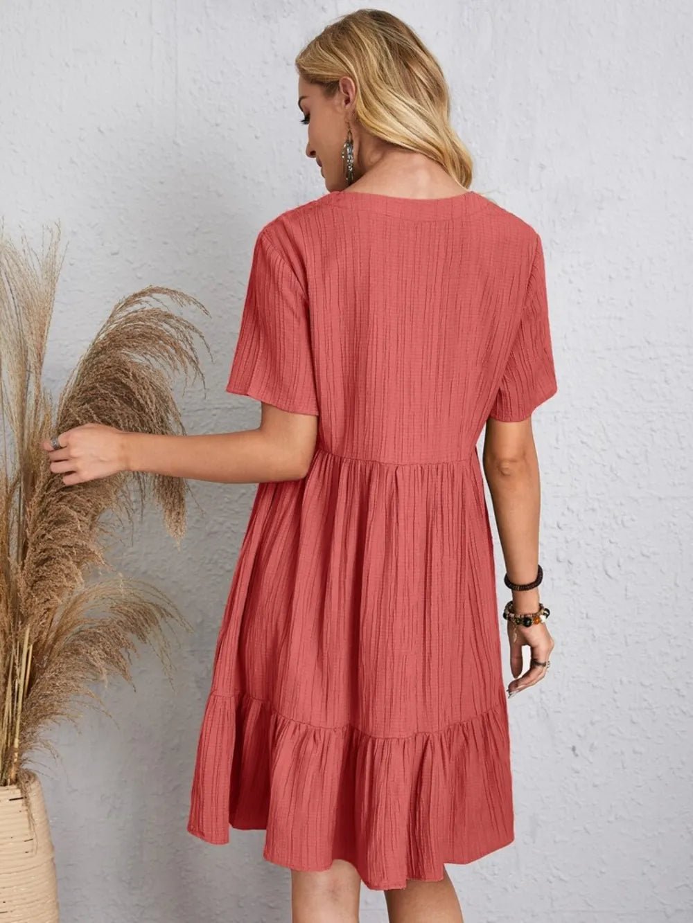 Full Size V-Neck Short Sleeve Dress - Lookzlike
