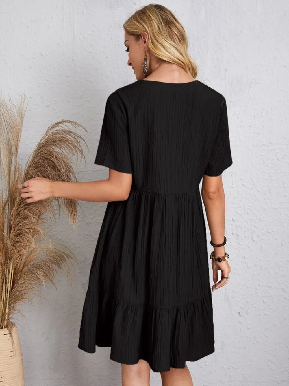 Full Size V-Neck Short Sleeve Dress - Lookzlike