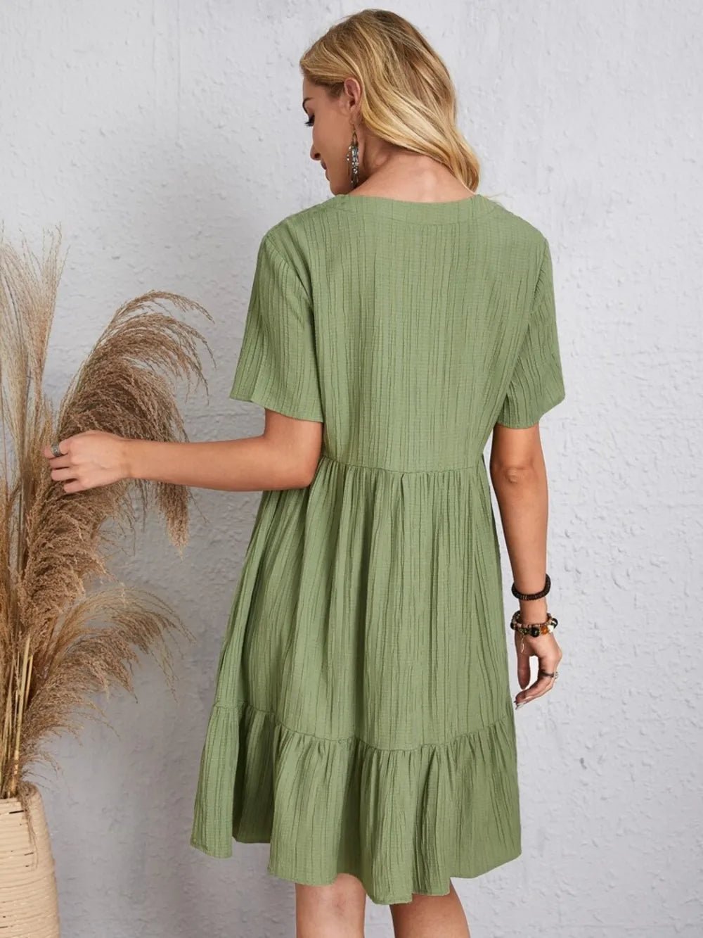 Full Size V-Neck Short Sleeve Dress - Lookzlike