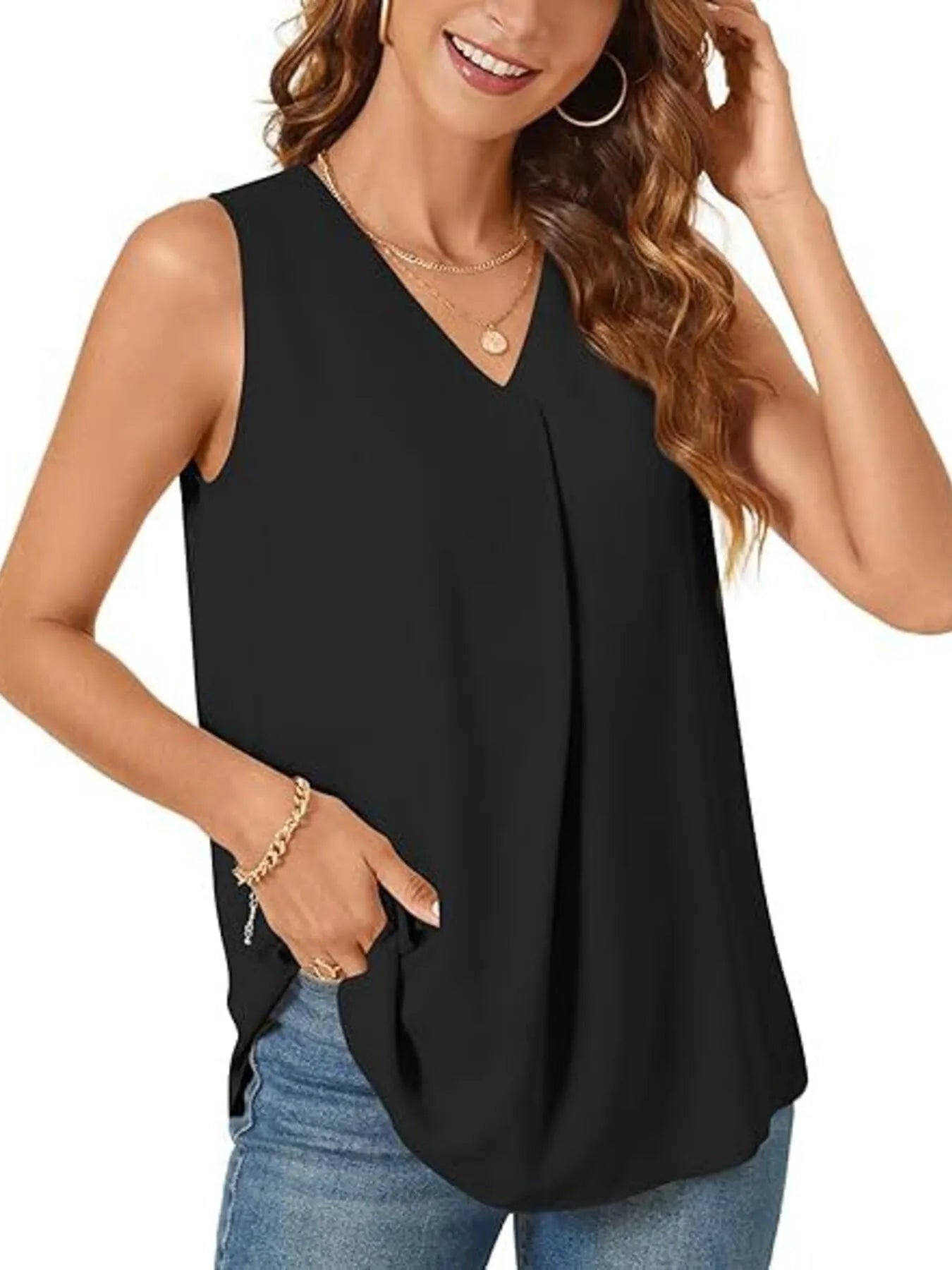 Full Size V-Neck Sleeveless Tank Top Plus Size - Lookzlike