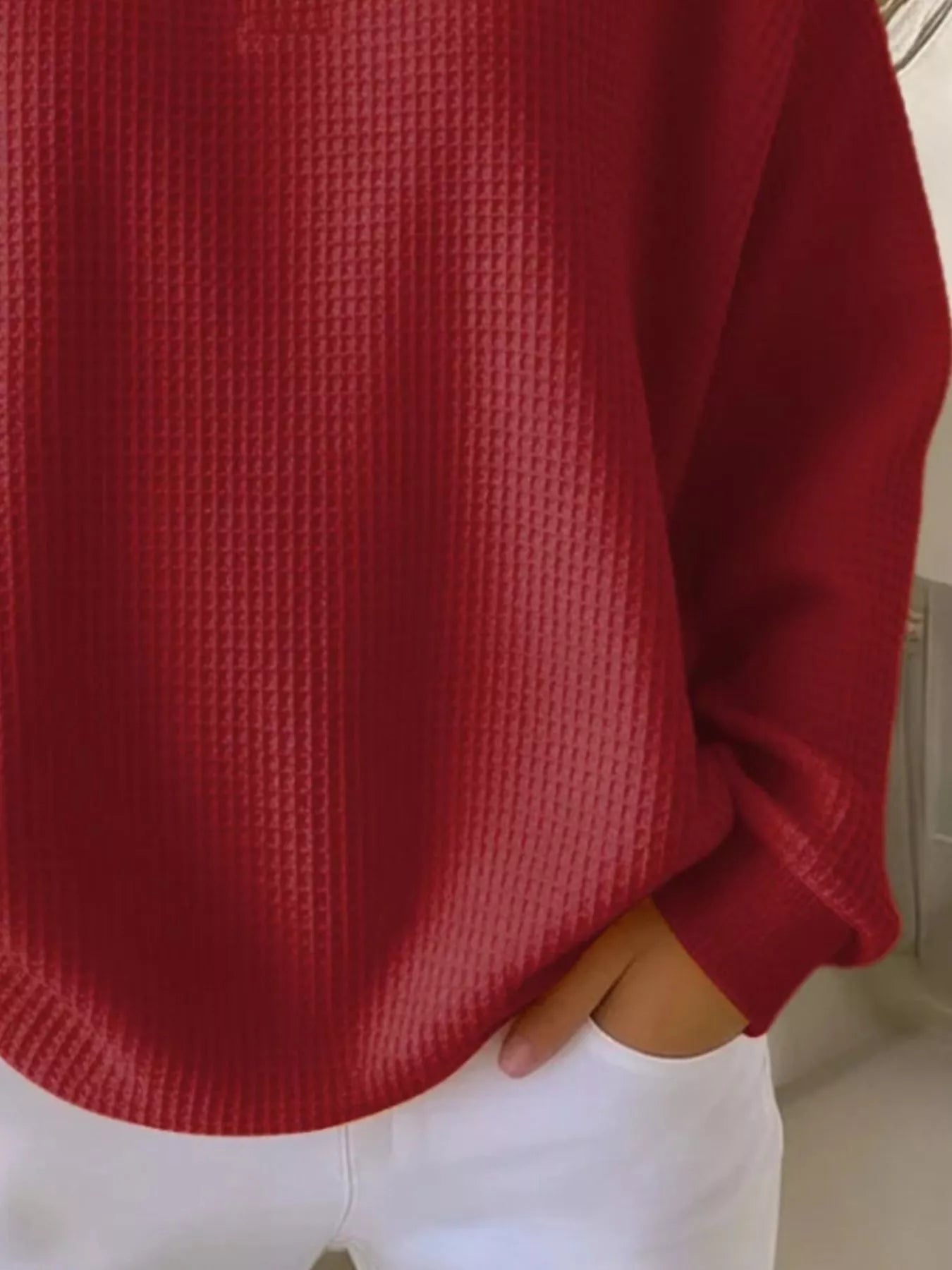 Full Size Waffle Knit Button Detail Top Plus Size designed for comfort and style at Lookzlike