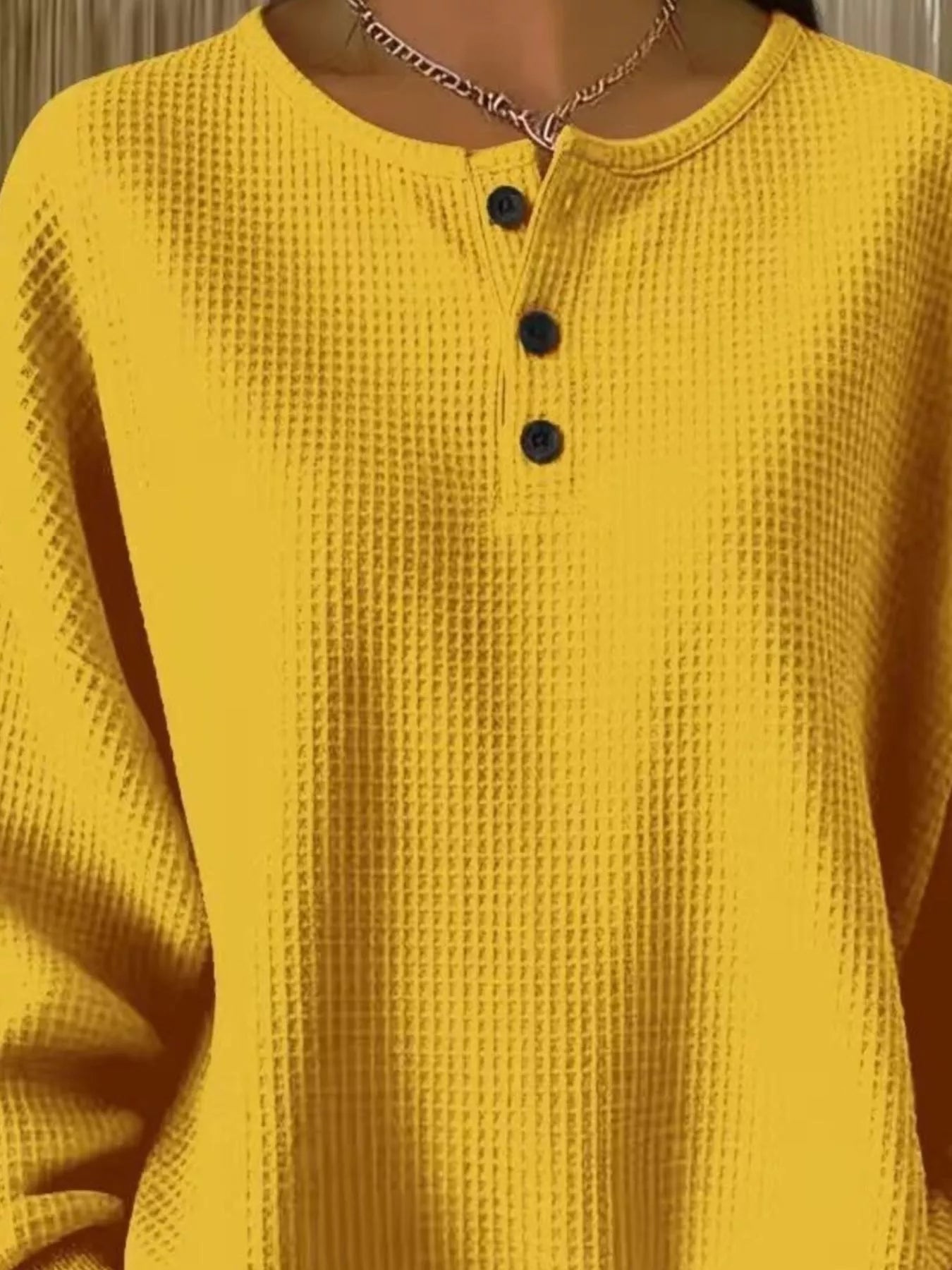 Full Size Waffle Knit Button Detail Top Plus Size designed for comfort and style at Lookzlike