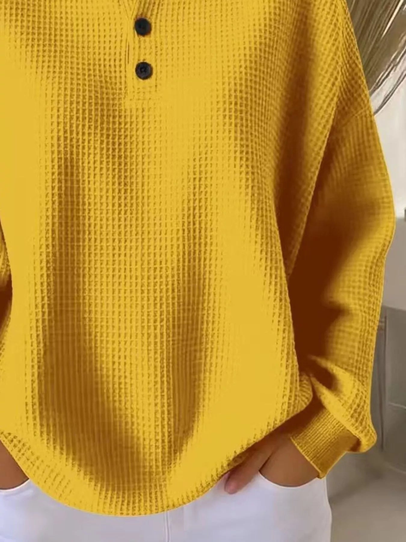 Full Size Waffle Knit Button Detail Top Plus Size designed for comfort and style at Lookzlike