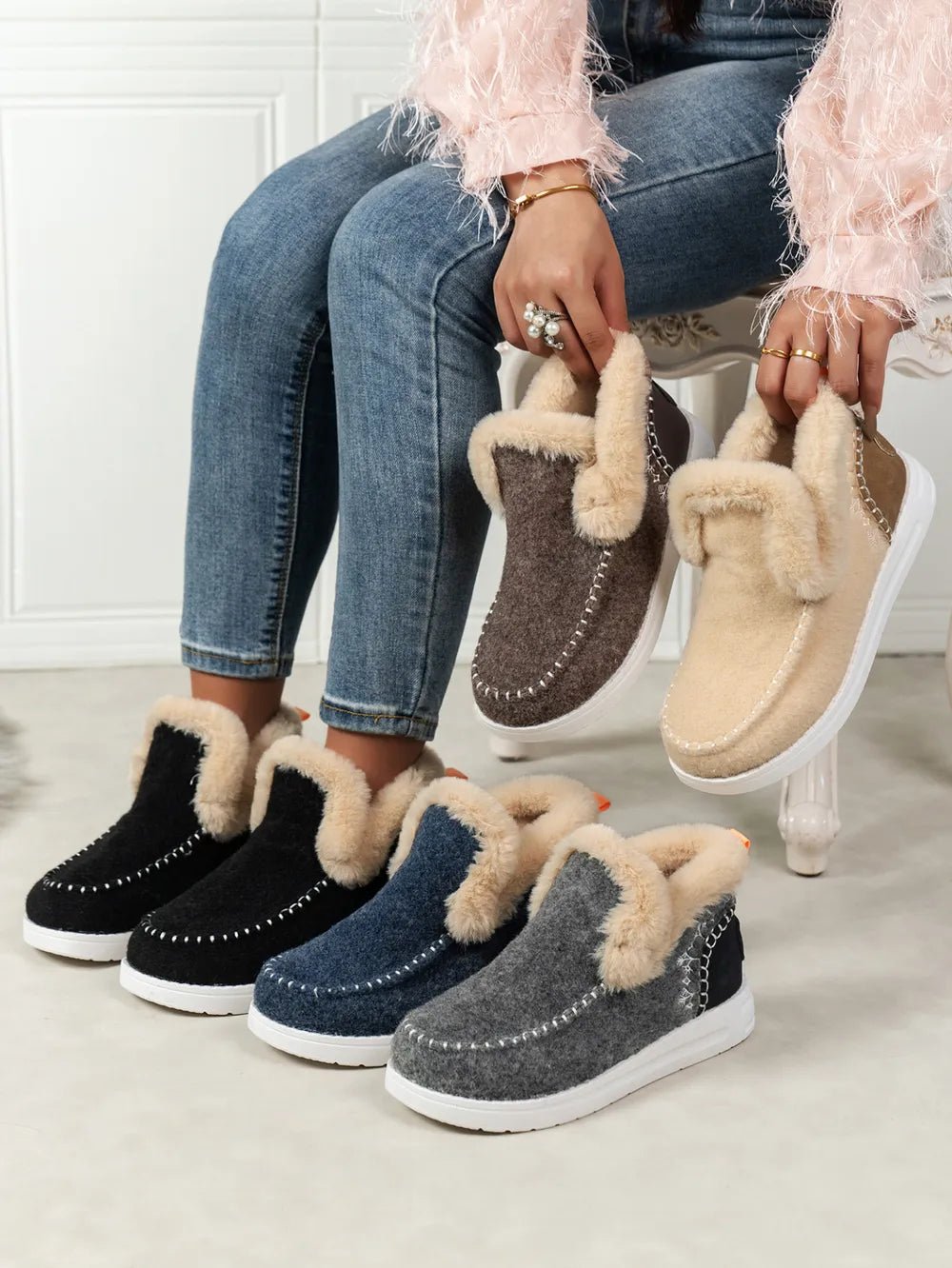 Furry Suede Round Toe Flat Sneakers designed for comfort and style at Lookzlike