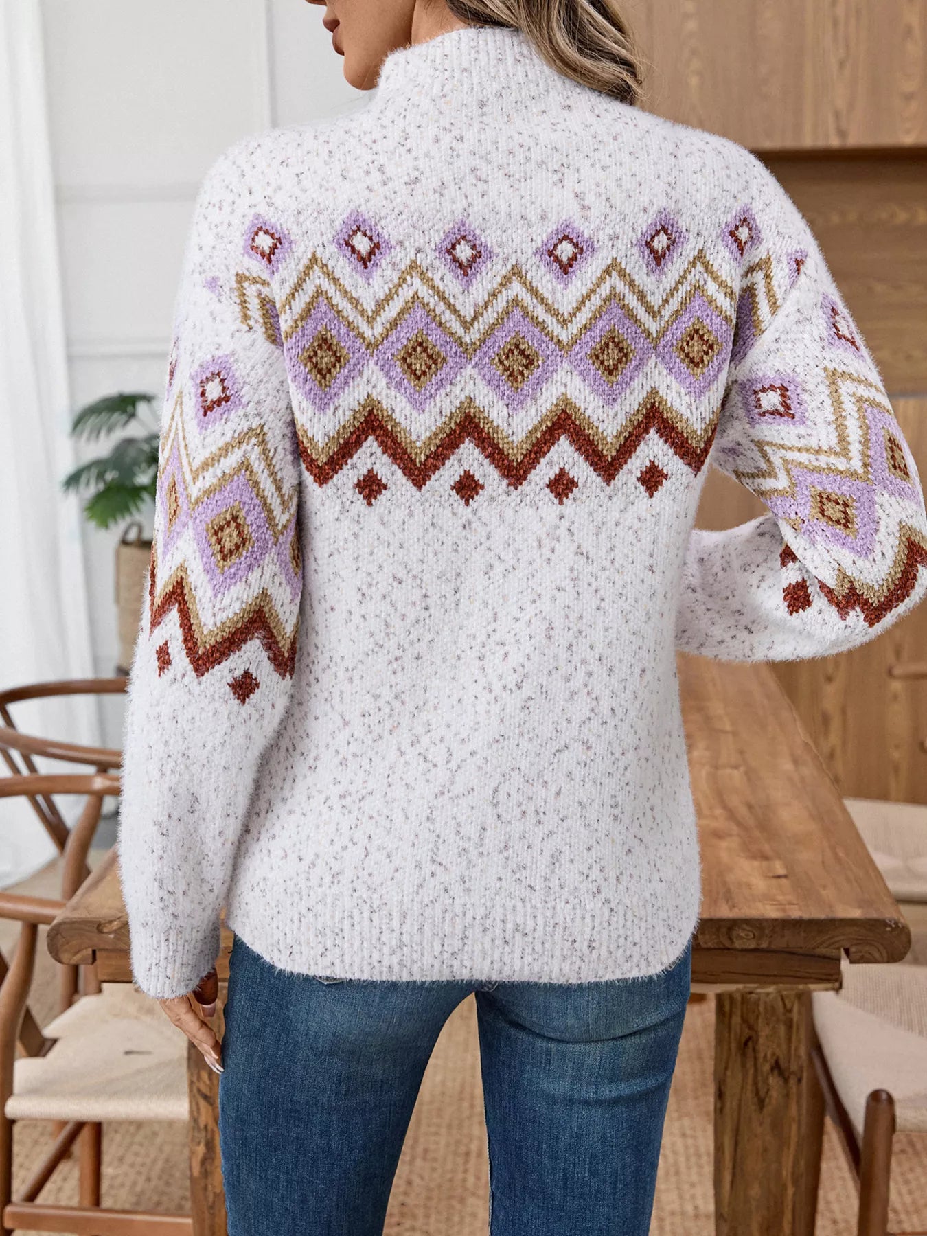 Geometric Mock Neck Long Sleeve Sweater designed for comfort and style at Lookzlike