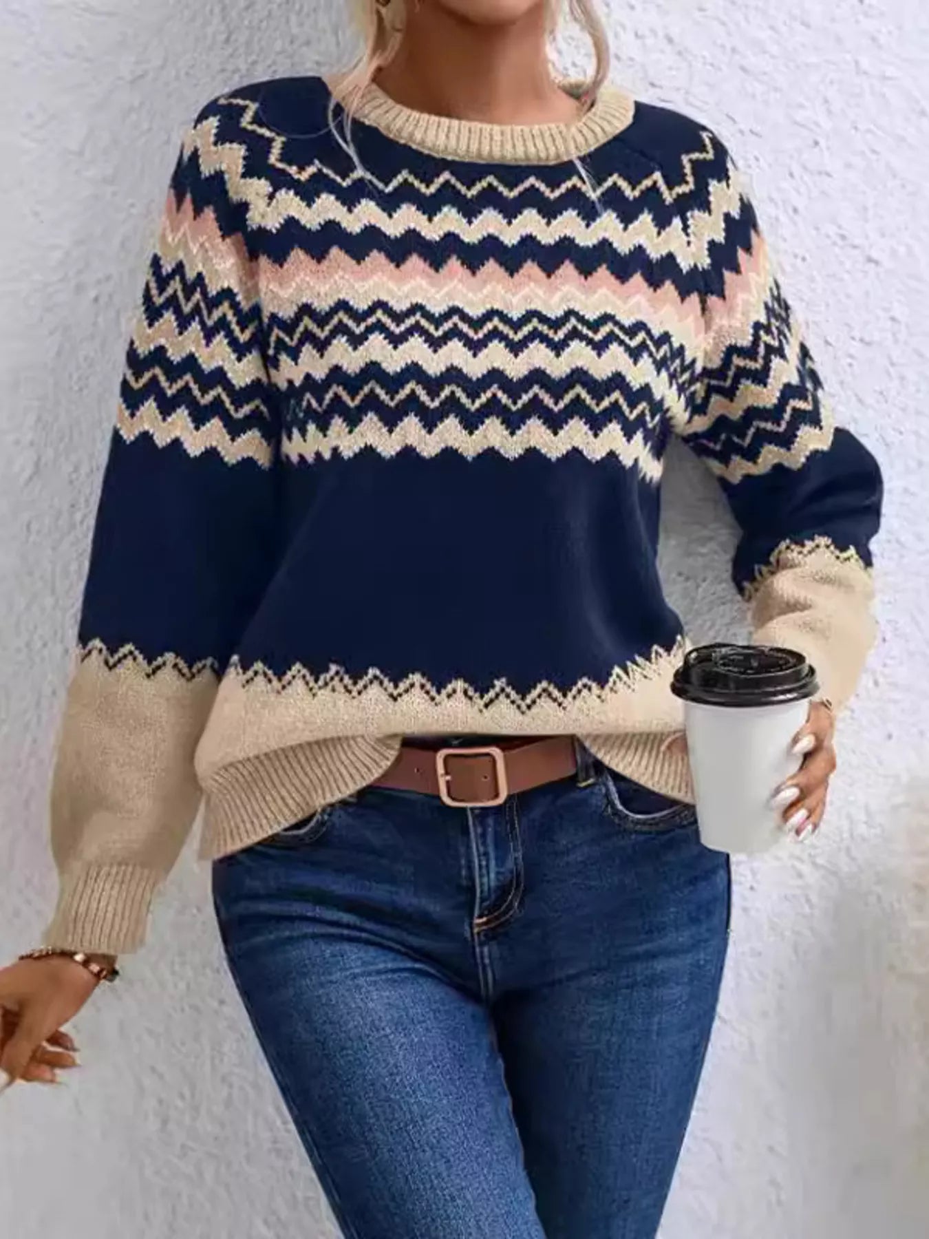 Geometric Pattern Knitted Sweater designed for comfort and style at Lookzlike