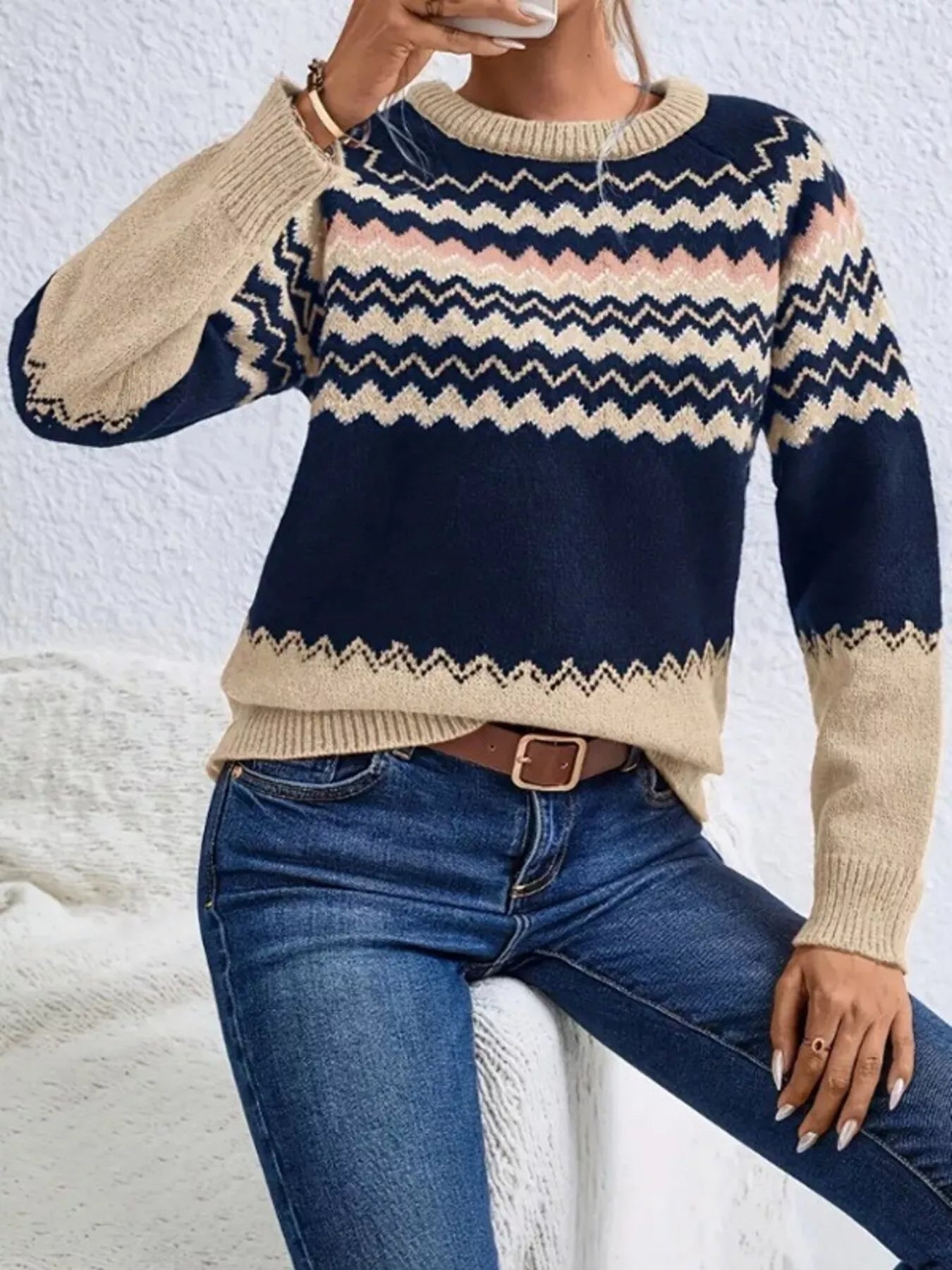 Geometric Pattern Knitted Sweater designed for comfort and style at Lookzlike