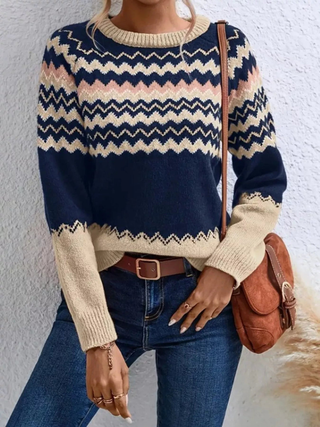 Geometric Pattern Knitted Sweater designed for comfort and style at Lookzlike