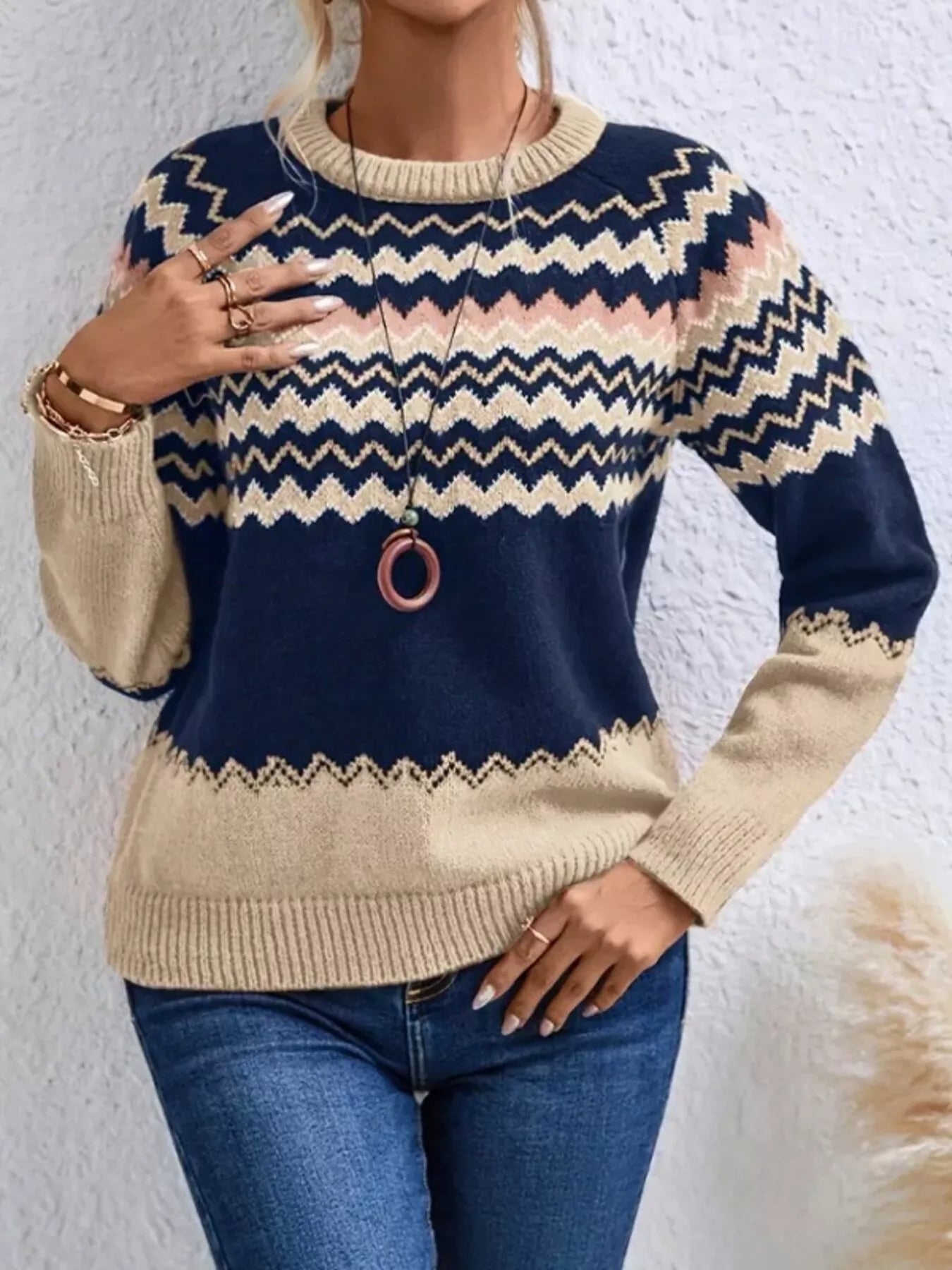 Geometric Pattern Knitted Sweater designed for comfort and style at Lookzlike