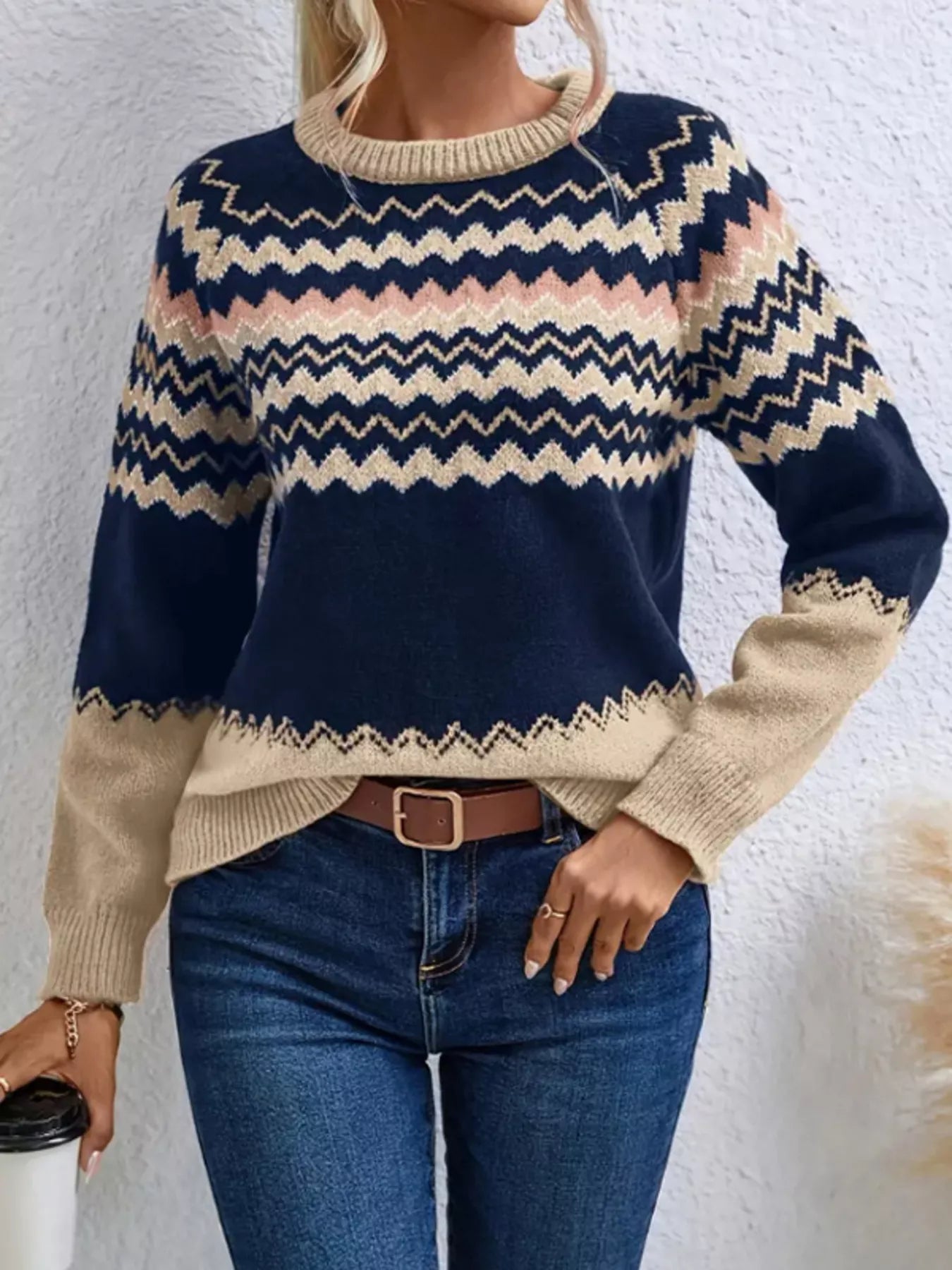Geometric Pattern Knitted Sweater designed for comfort and style at Lookzlike