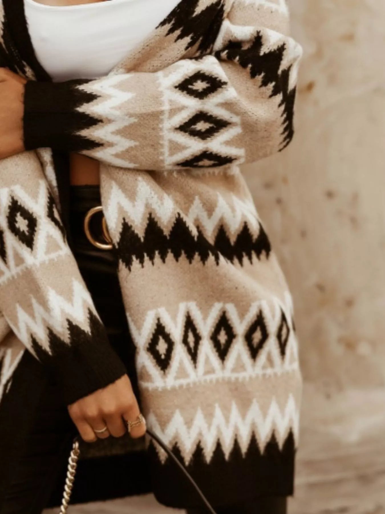 Geometric Pattern Open Front Cardigan designed for comfort and style at Lookzlike