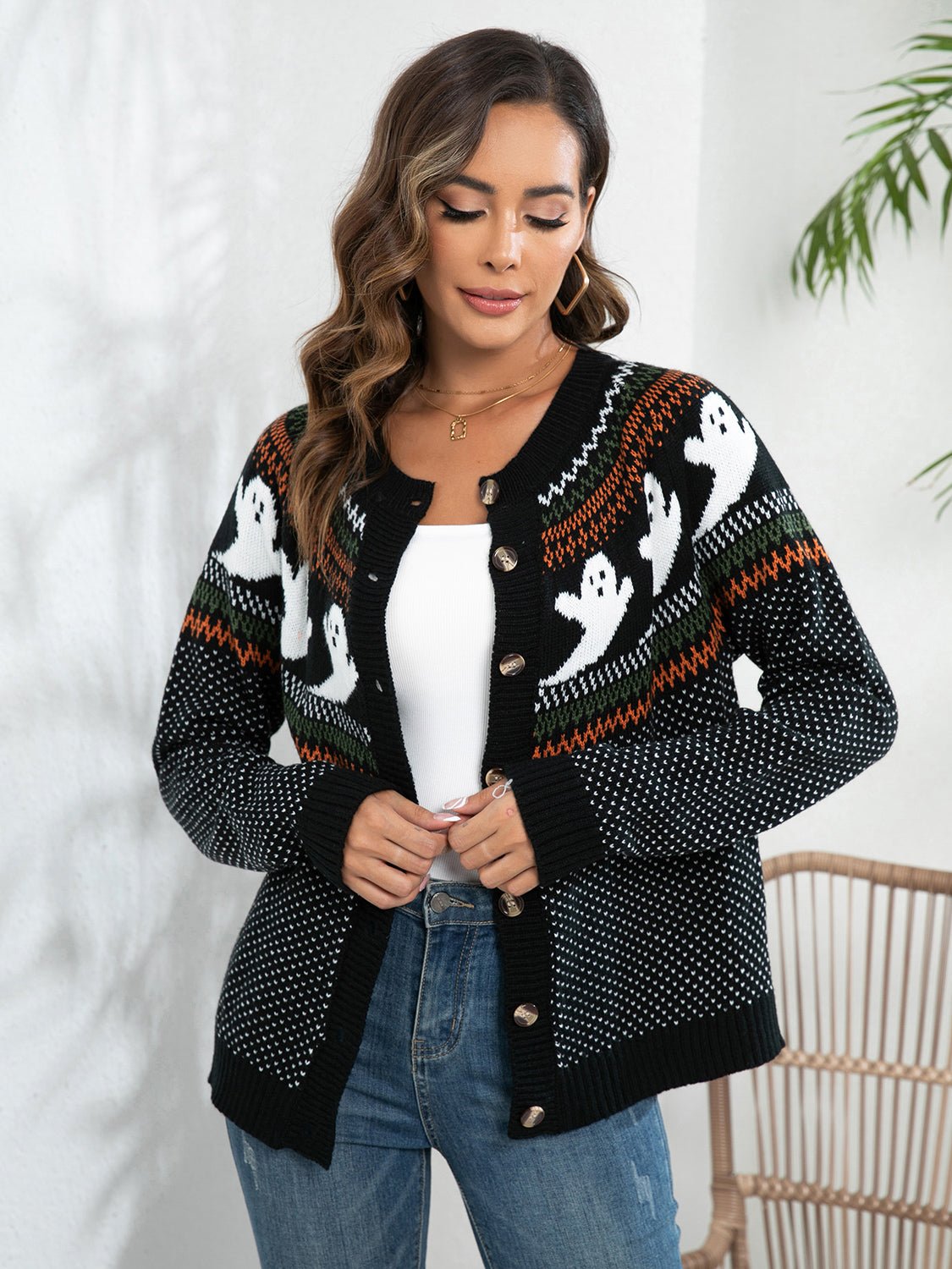 Ghost Button Up Long Sleeve Cardigan designed for comfort and style at Lookzlike