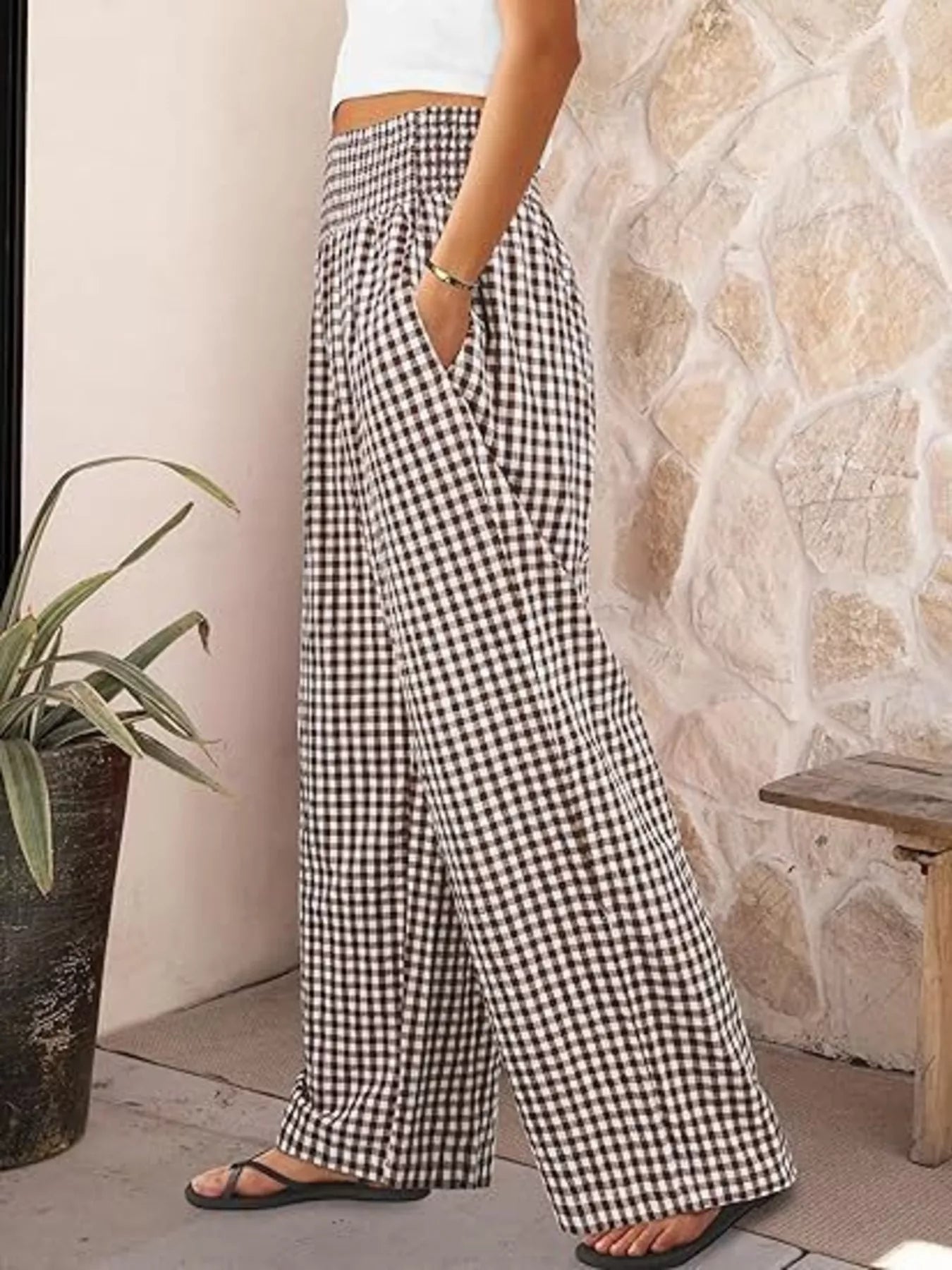 Gingham Wide-Leg Pants designed for comfort and style at Lookzlike