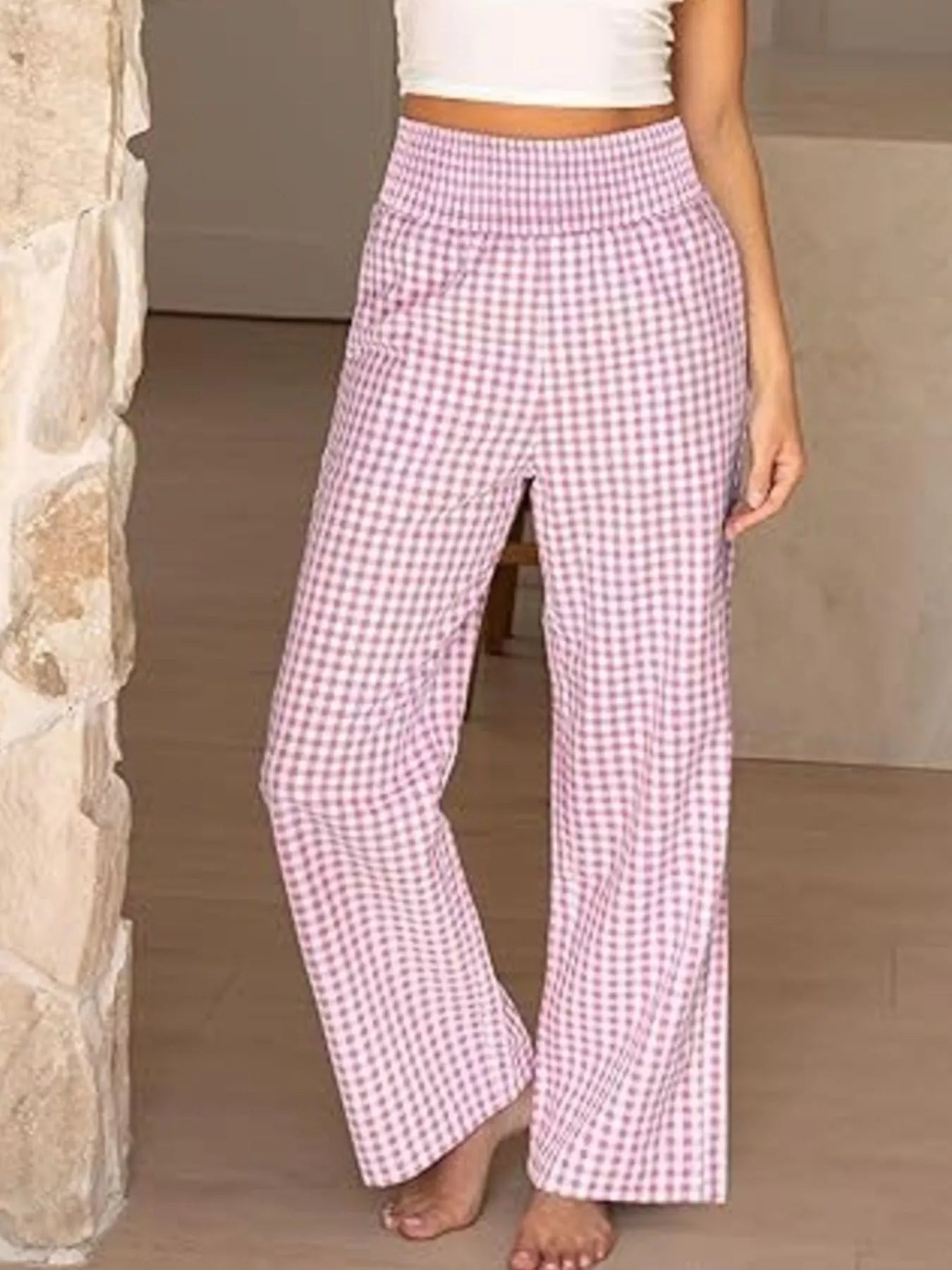 Gingham Wide-Leg Pants designed for comfort and style at Lookzlike