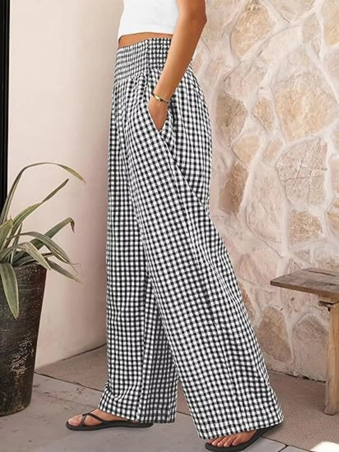 Gingham Wide-Leg Pants designed for comfort and style at Lookzlike