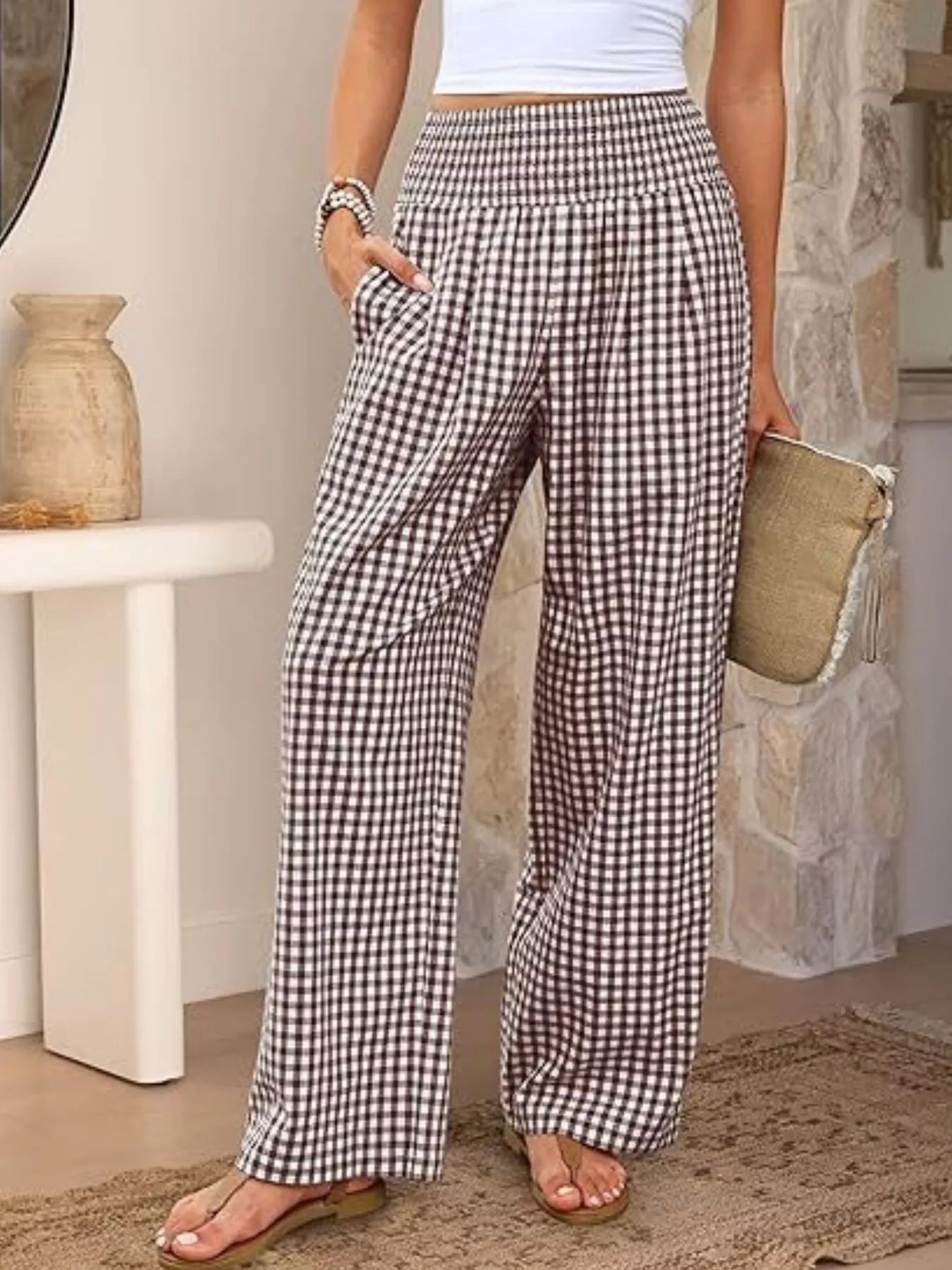 Gingham Wide-Leg Pants designed for comfort and style at Lookzlike