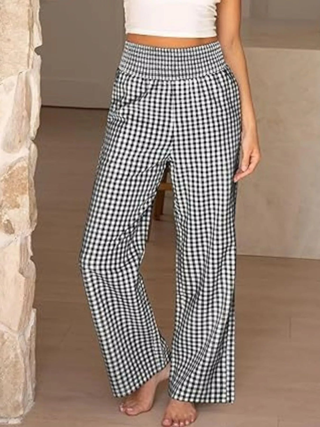 Gingham Wide-Leg Pants designed for comfort and style at Lookzlike