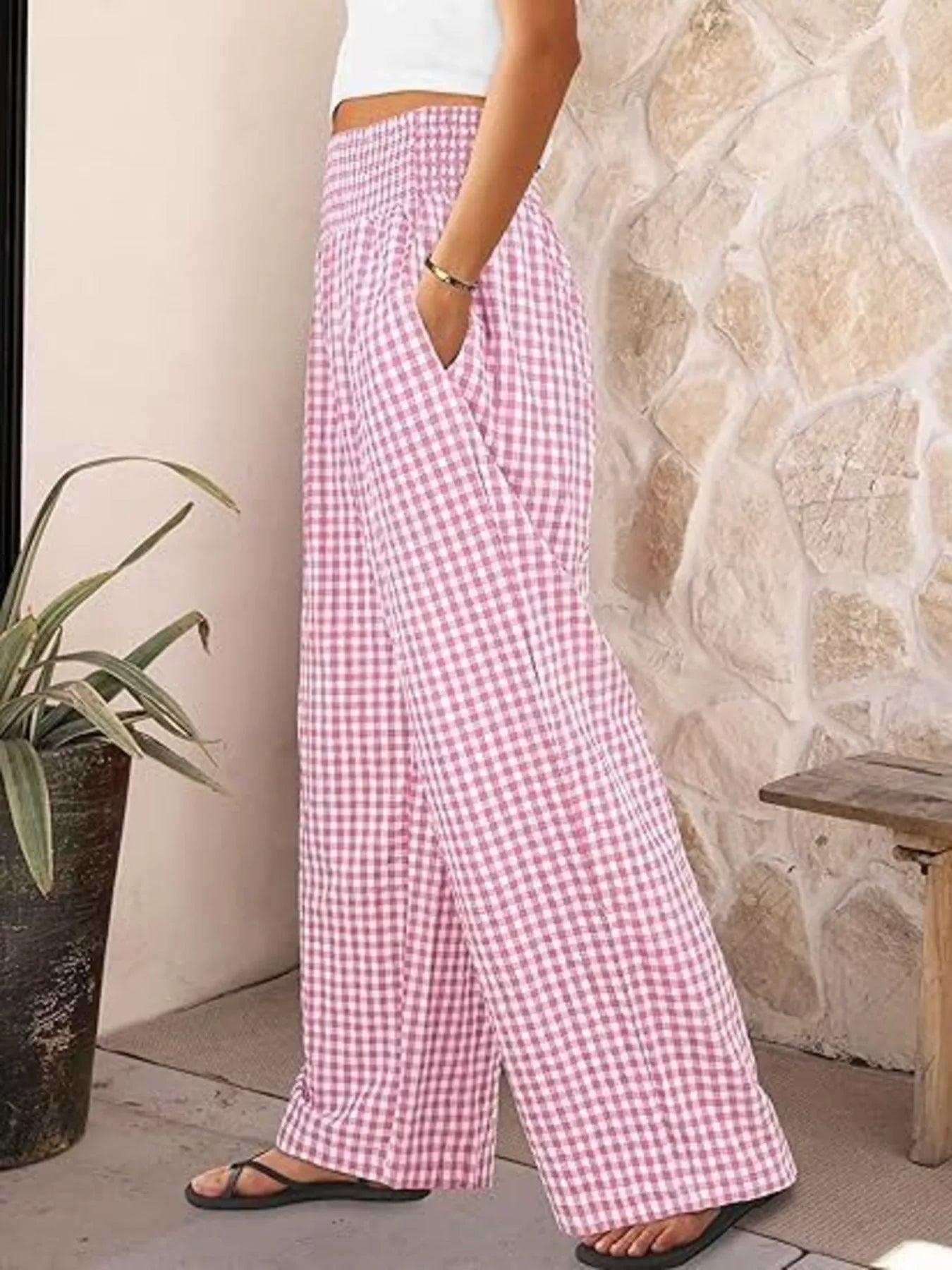 Gingham Wide-Leg Pants designed for comfort and style at Lookzlike