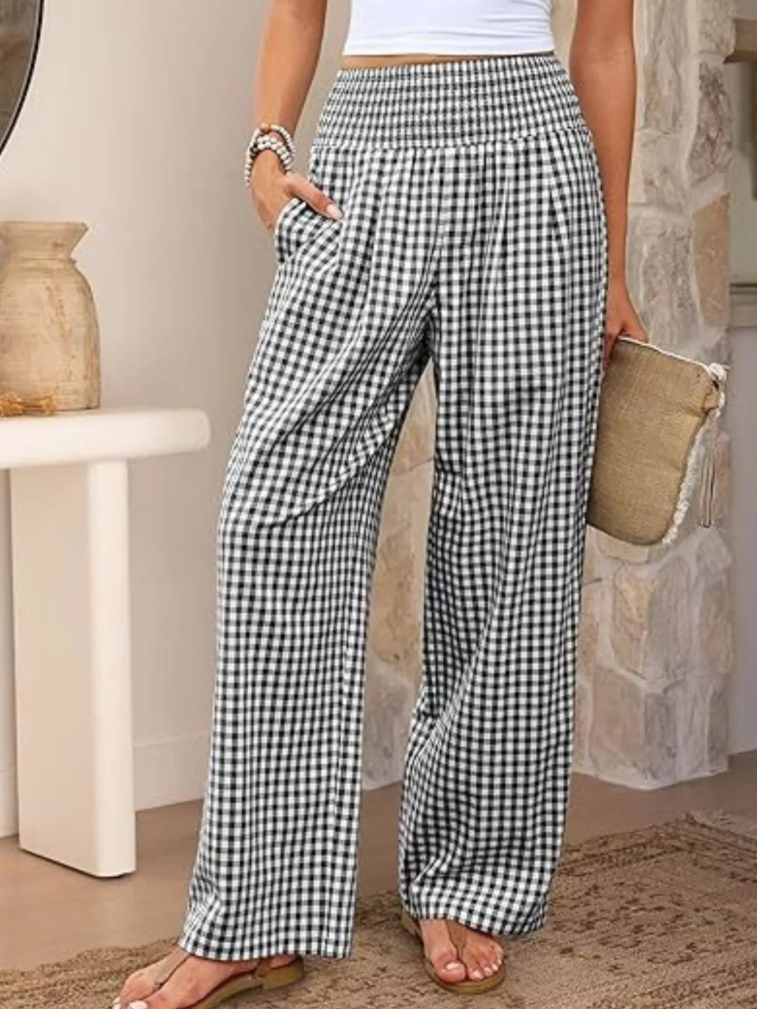 Gingham Wide-Leg Pants designed for comfort and style at Lookzlike