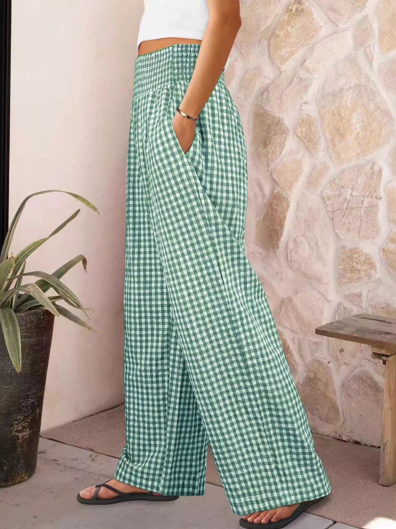 Gingham Wide-Leg Pants designed for comfort and style at Lookzlike