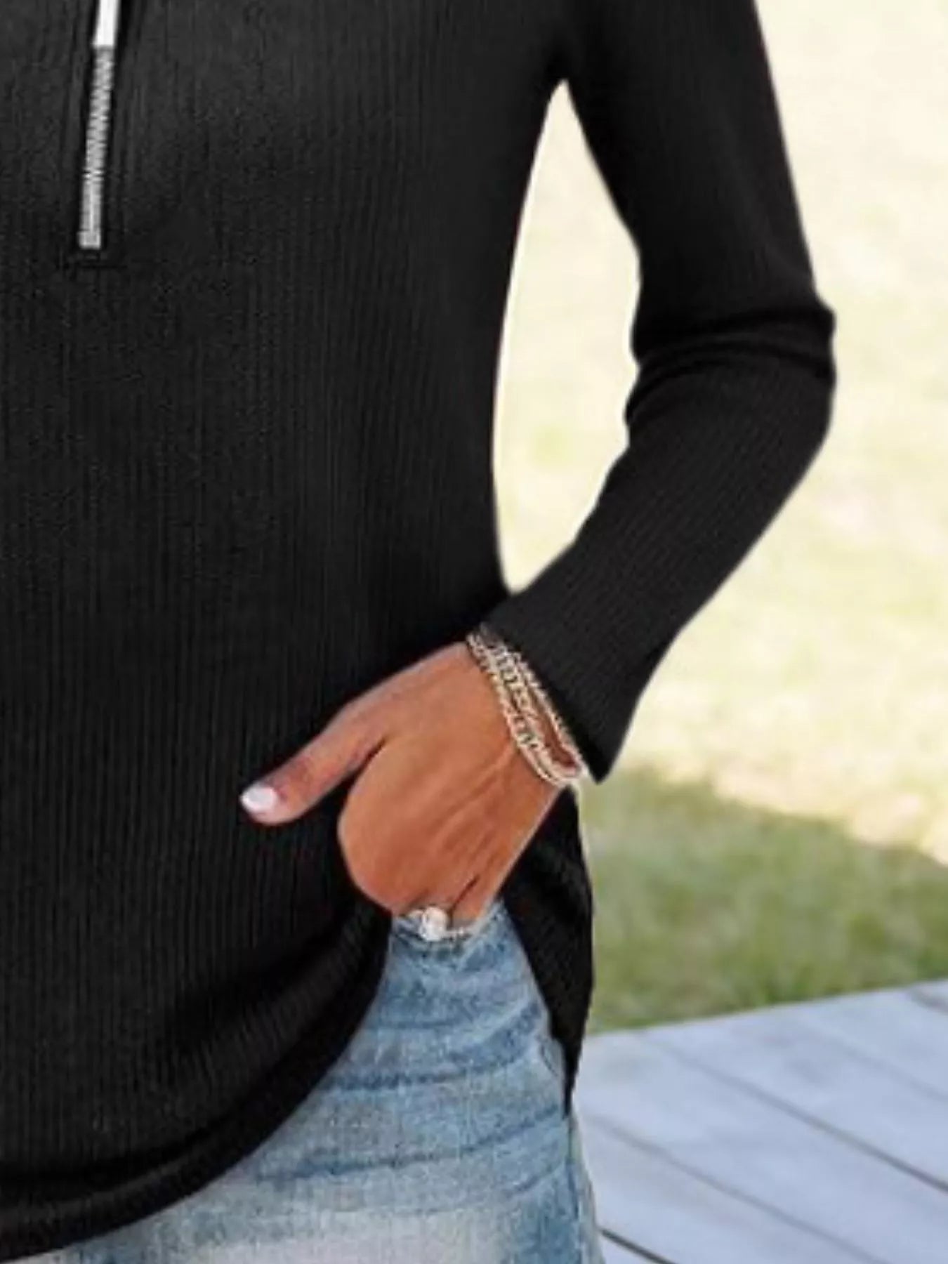 Half Zip Long Sleeve Knit Top designed for comfort and style at Lookzlike