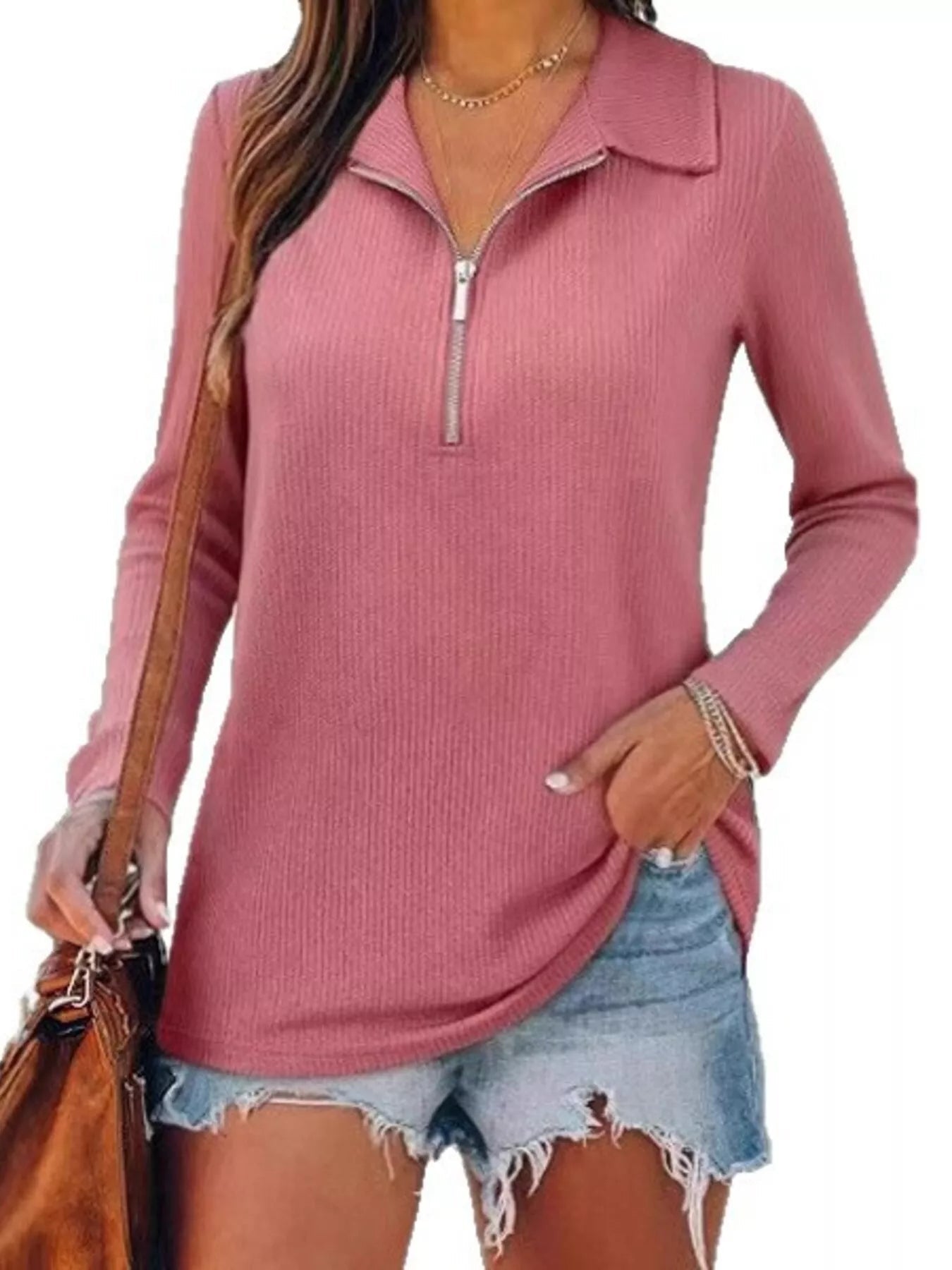 Half Zip Long Sleeve Knit Top designed for comfort and style at Lookzlike