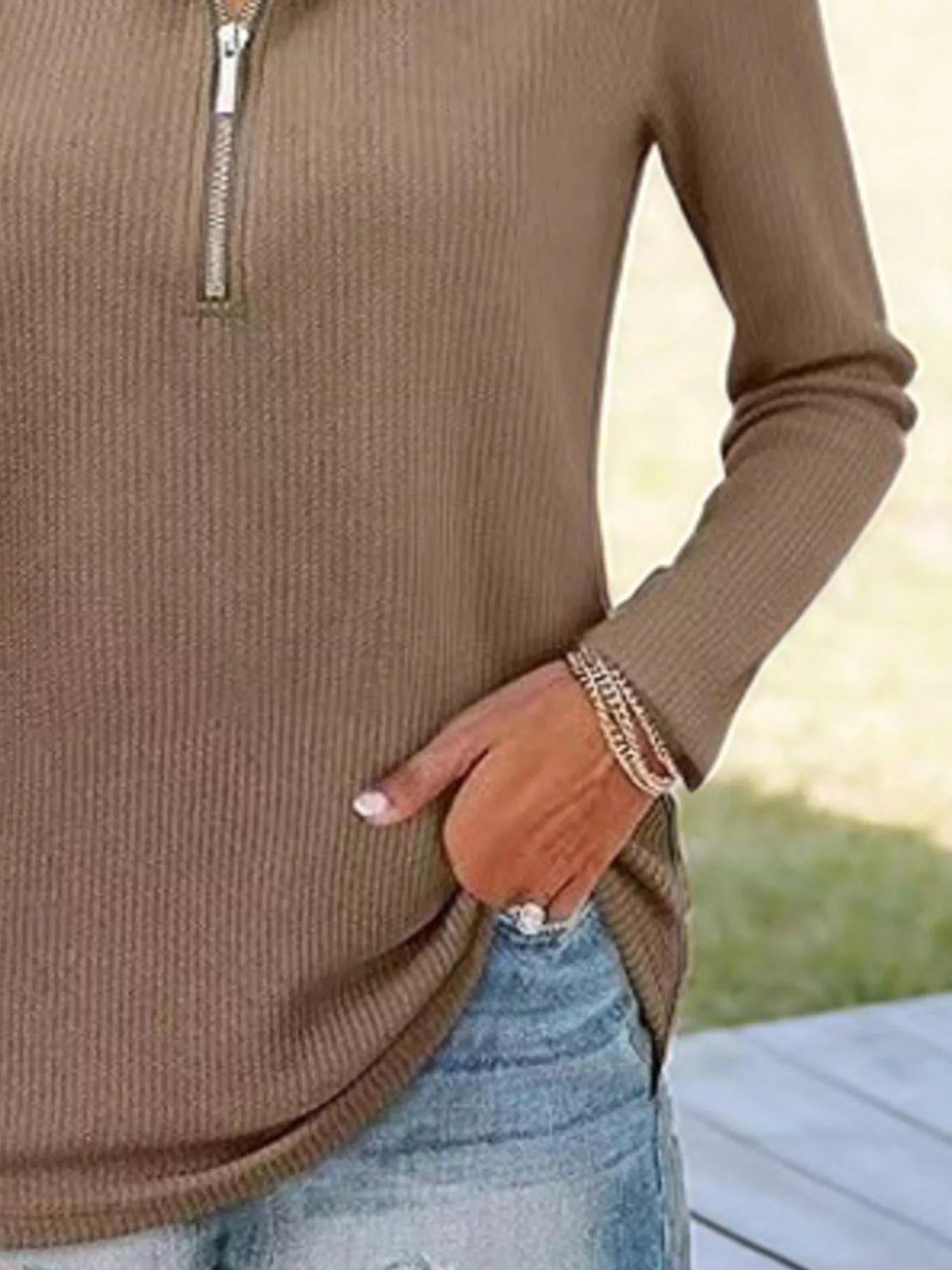 Half Zip Long Sleeve Knit Top designed for comfort and style at Lookzlike