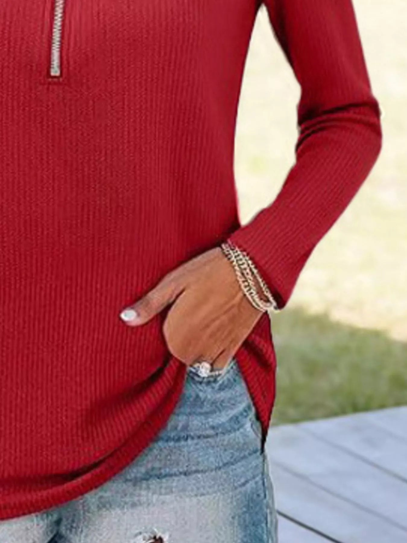 Half Zip Long Sleeve Knit Top designed for comfort and style at Lookzlike