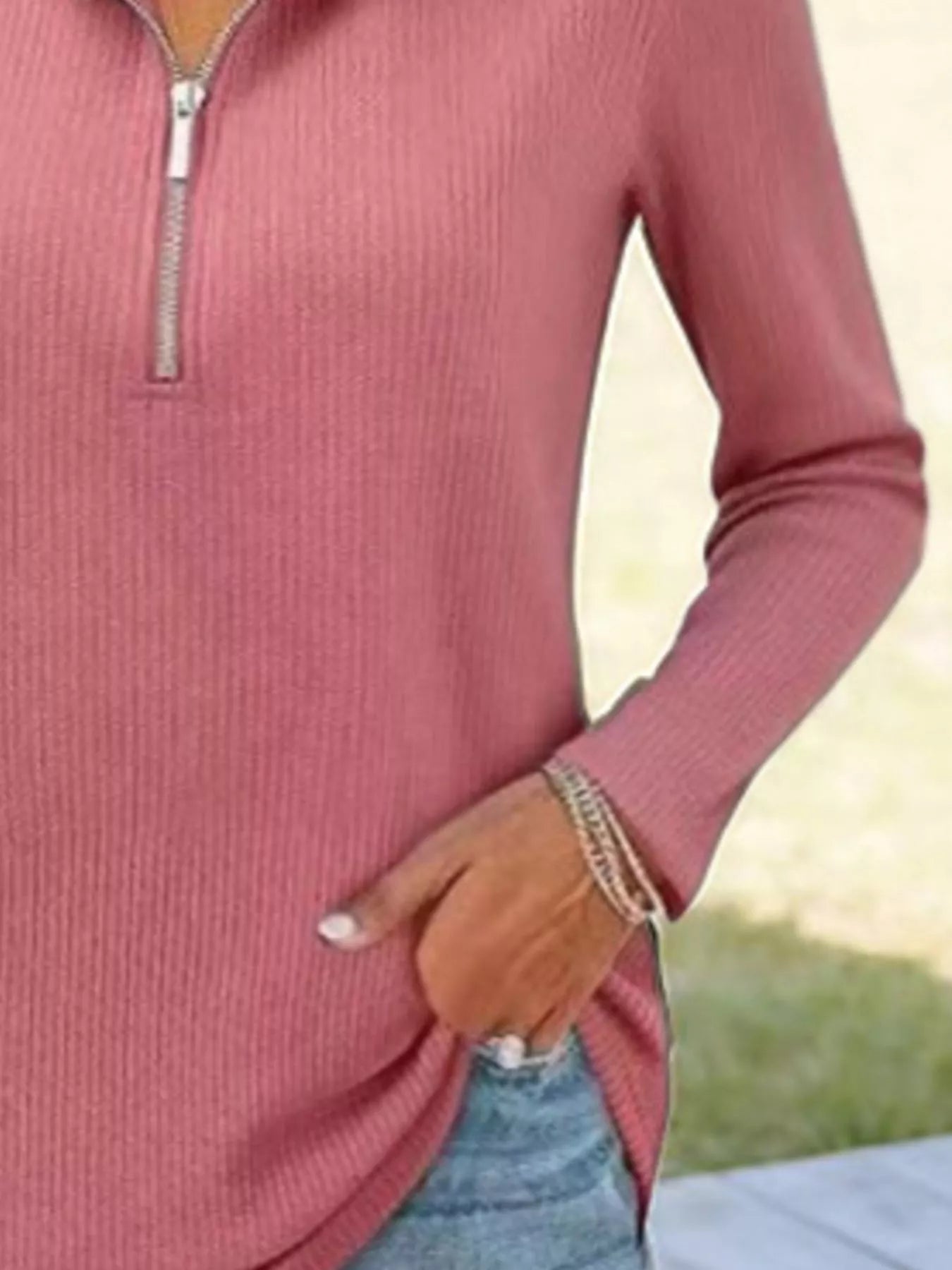 Half Zip Long Sleeve Knit Top designed for comfort and style at Lookzlike
