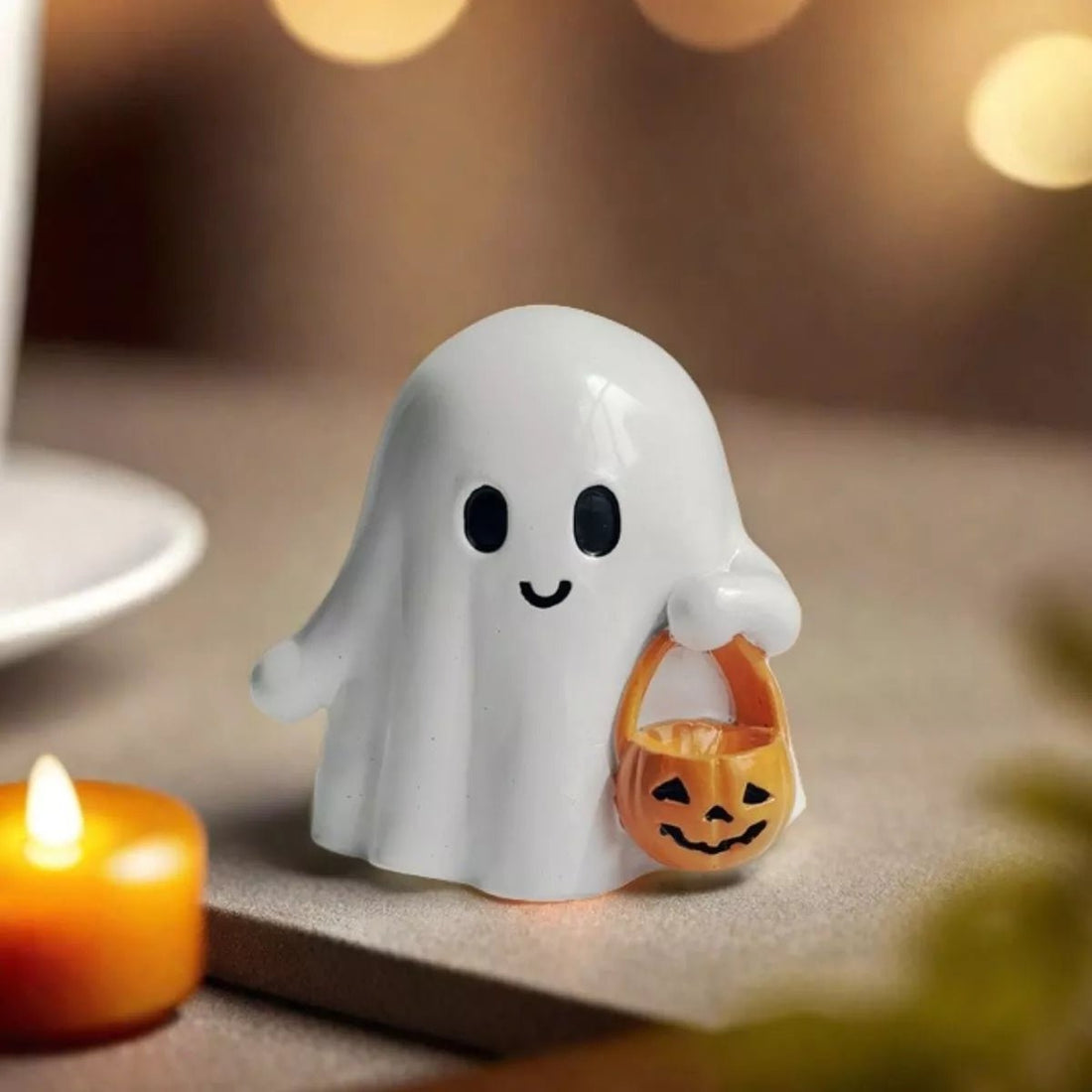 Halloween Ghost Ornament with Pumpkin Basket designed for comfort and style at Lookzlike