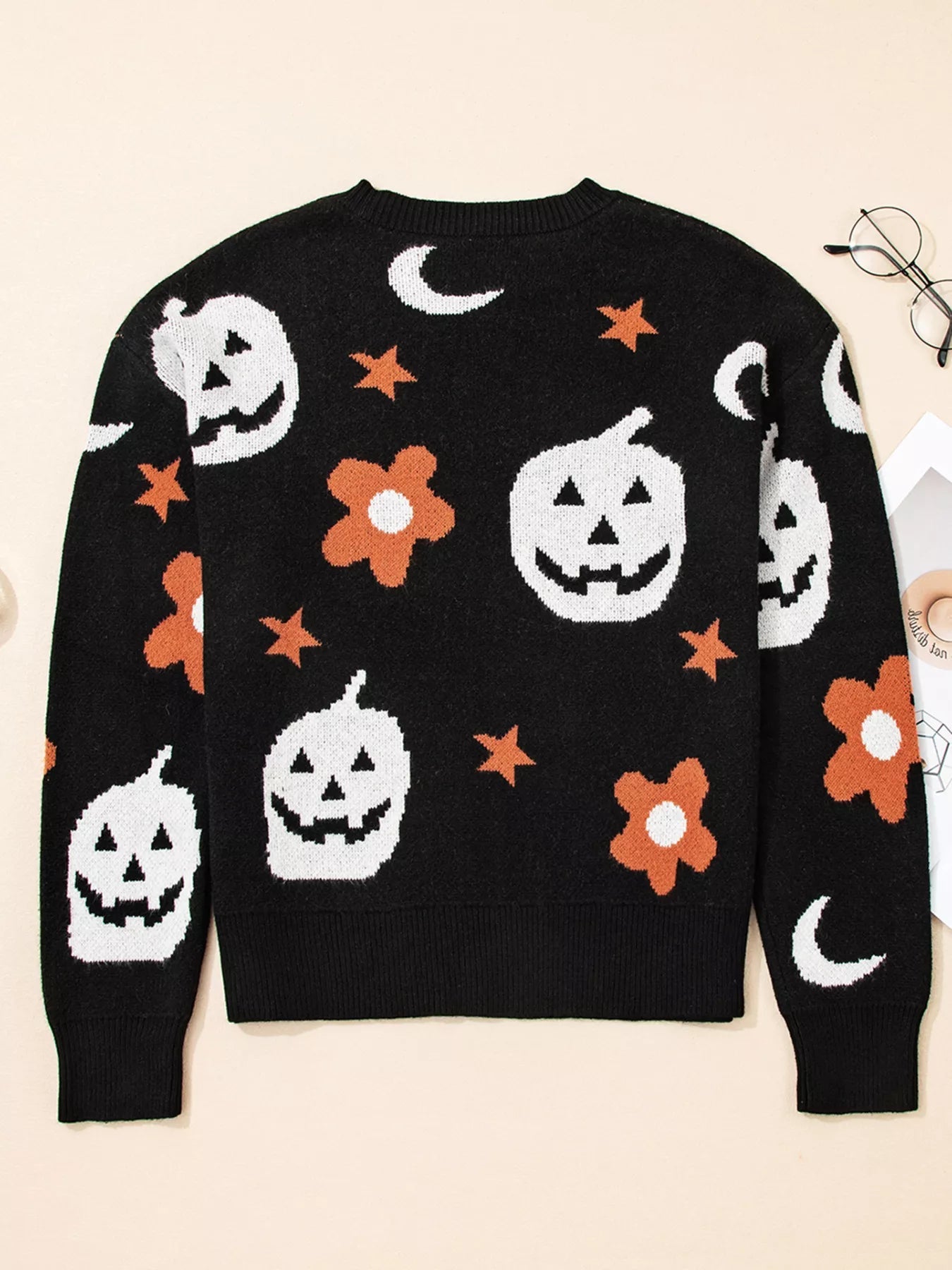 Halloween Gothic Pattern Long Sleeve Sweater designed for comfort and style at Lookzlike