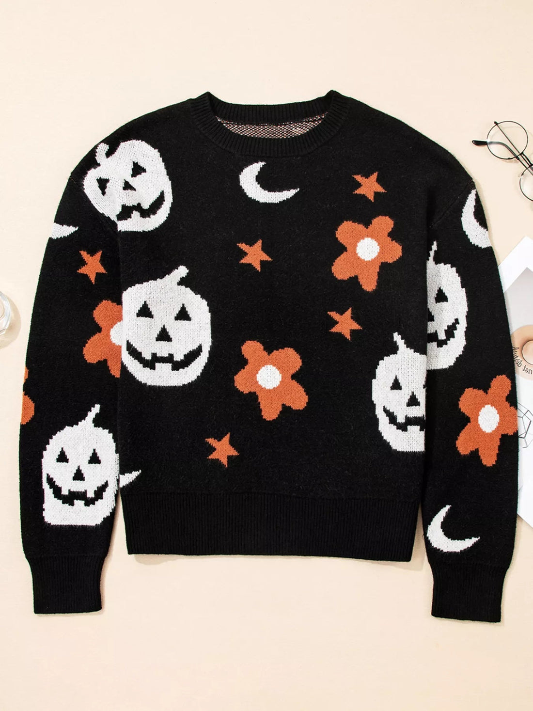 Halloween Gothic Pattern Long Sleeve Sweater designed for comfort and style at Lookzlike