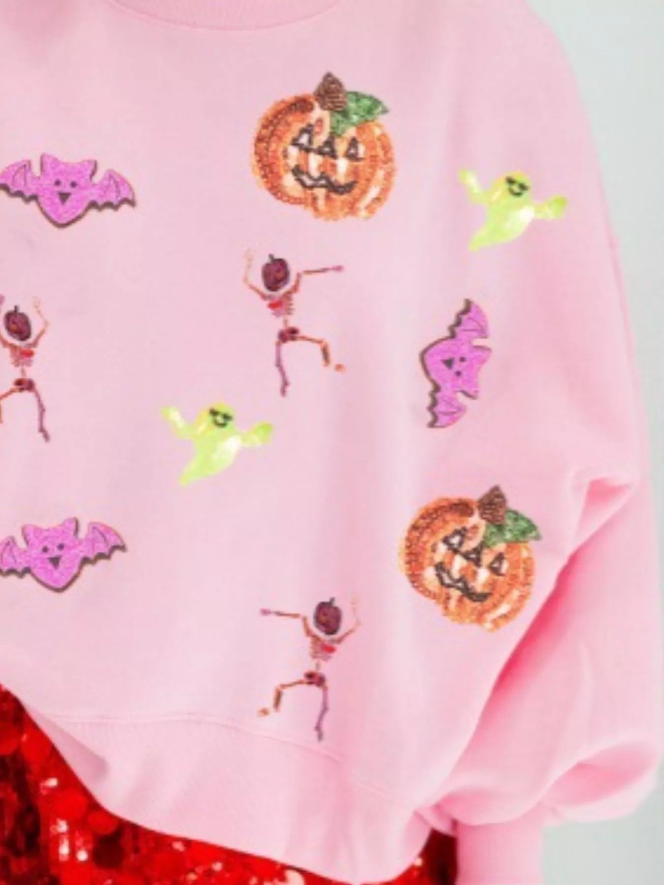 Halloween Sequin Round Neck Long Sleeve Sweatshirt designed for comfort and style at Lookzlike
