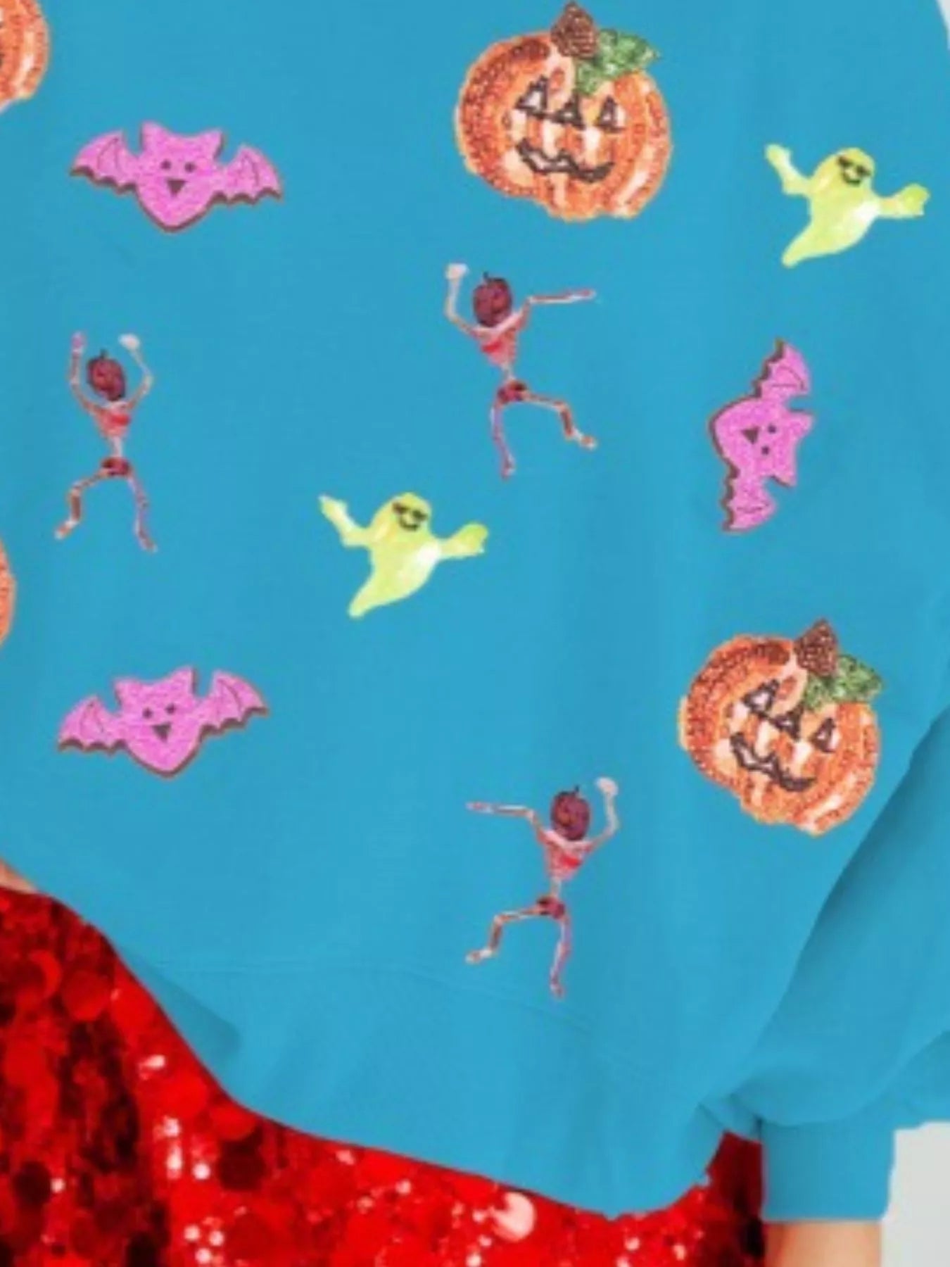 Halloween Sequin Round Neck Long Sleeve Sweatshirt designed for comfort and style at Lookzlike