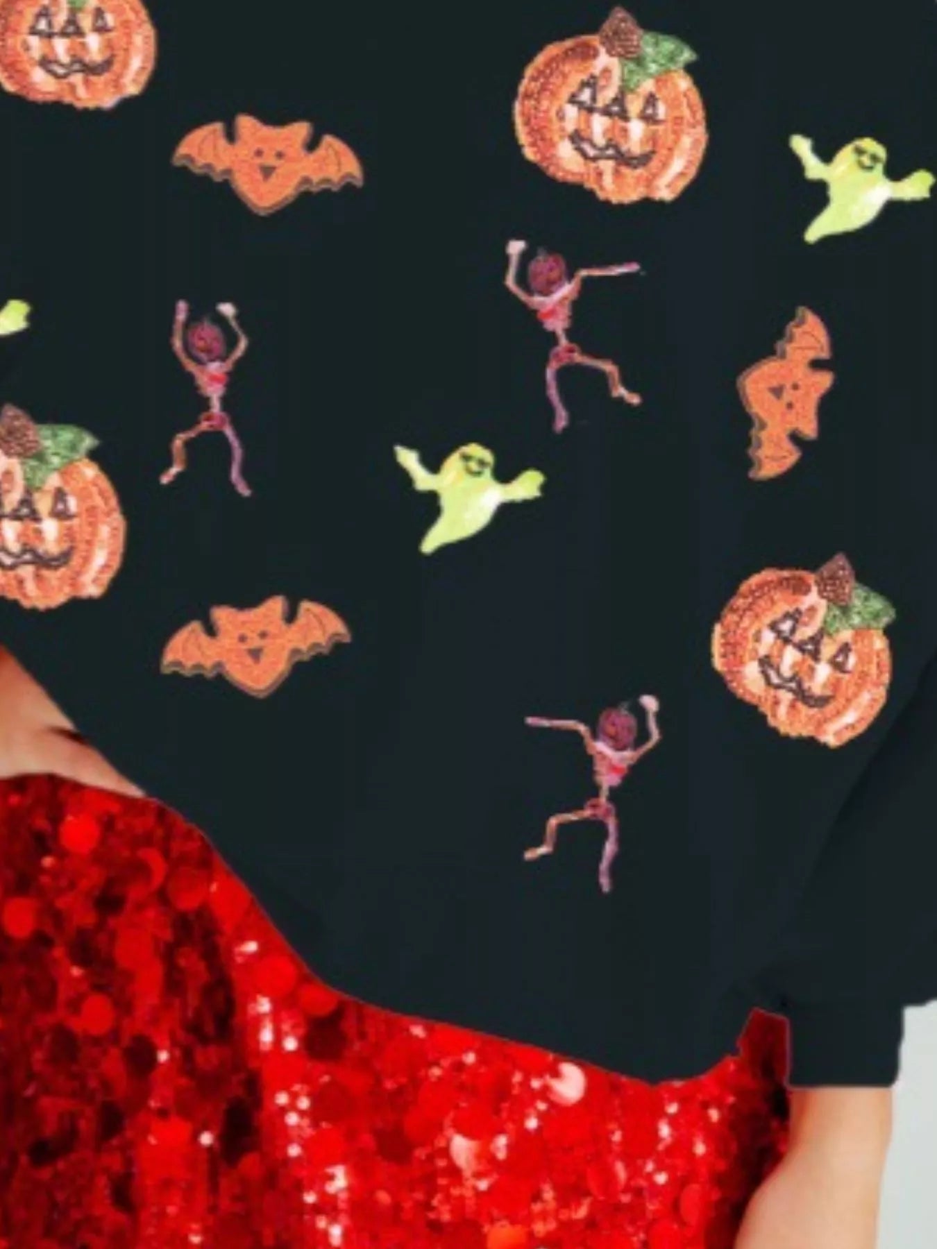 Halloween Sequin Round Neck Long Sleeve Sweatshirt designed for comfort and style at Lookzlike