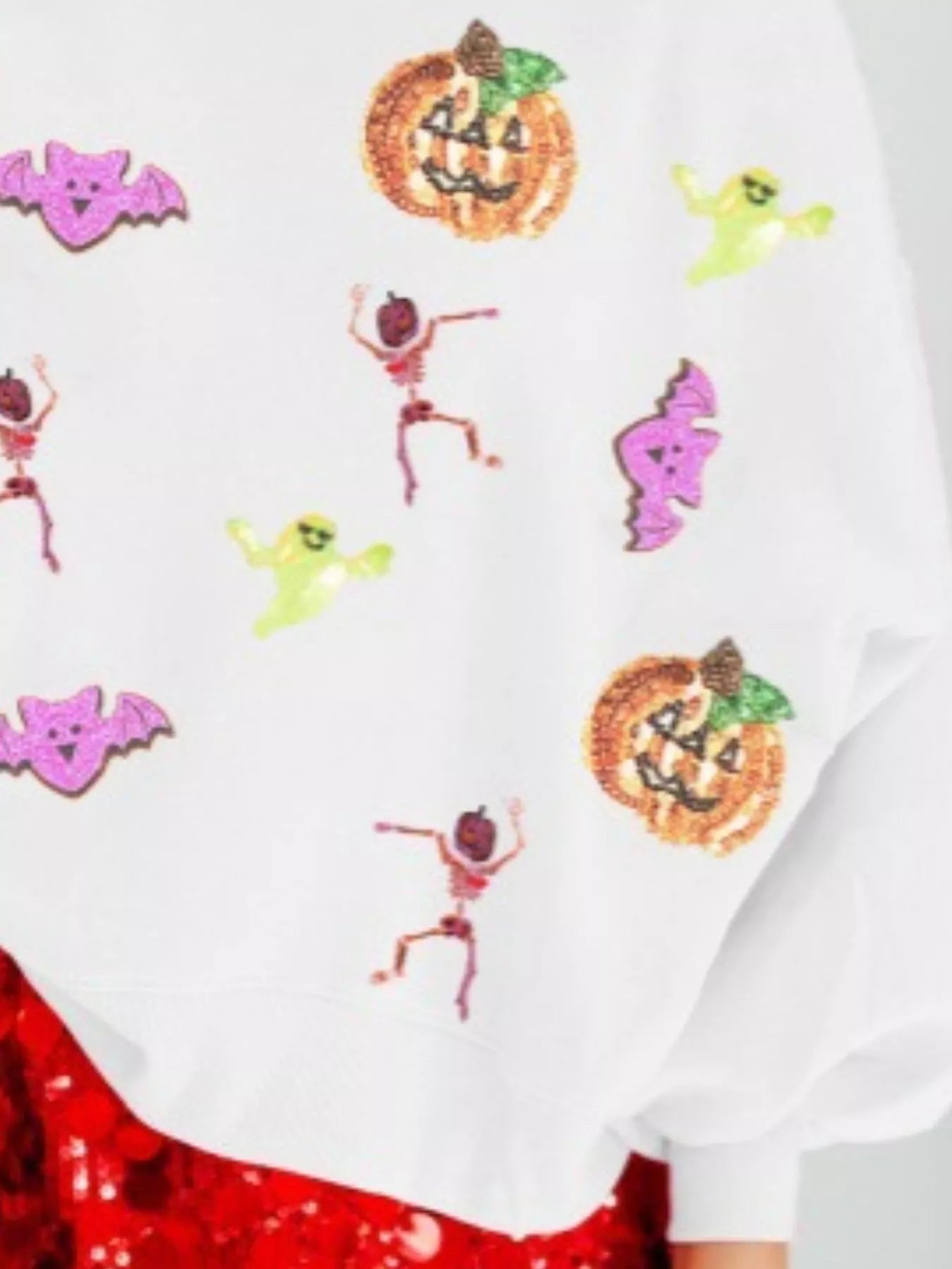 Halloween Sequin Round Neck Long Sleeve Sweatshirt designed for comfort and style at Lookzlike