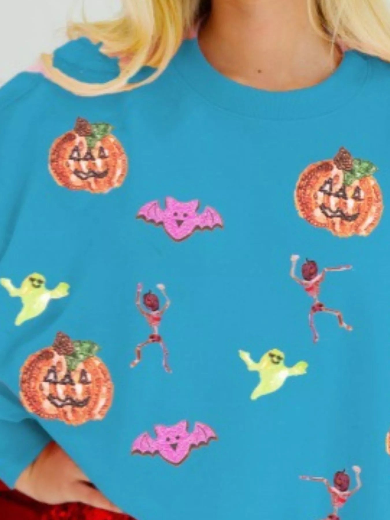 Halloween Sequin Round Neck Long Sleeve Sweatshirt designed for comfort and style at Lookzlike