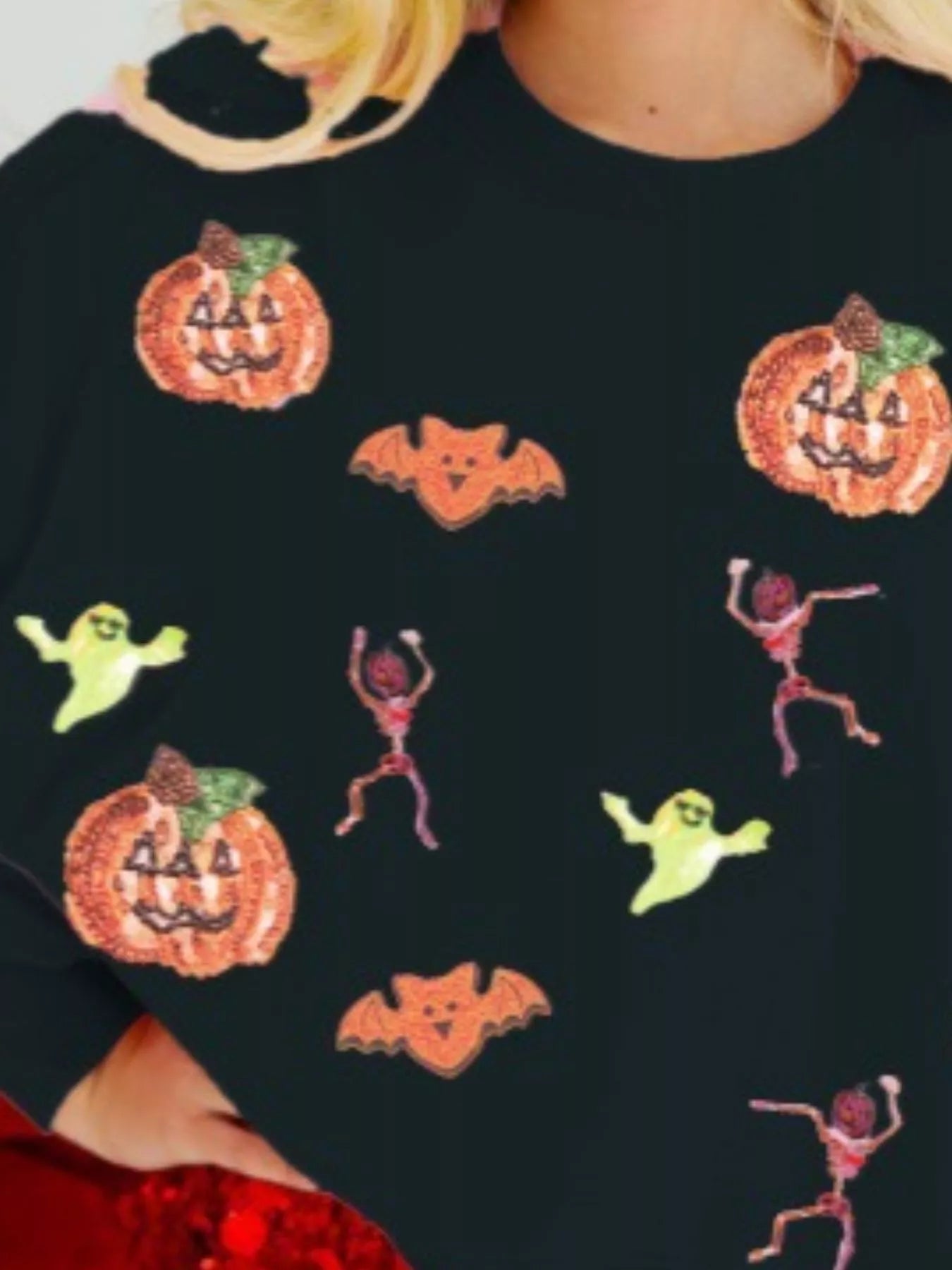 Halloween Sequin Round Neck Long Sleeve Sweatshirt designed for comfort and style at Lookzlike