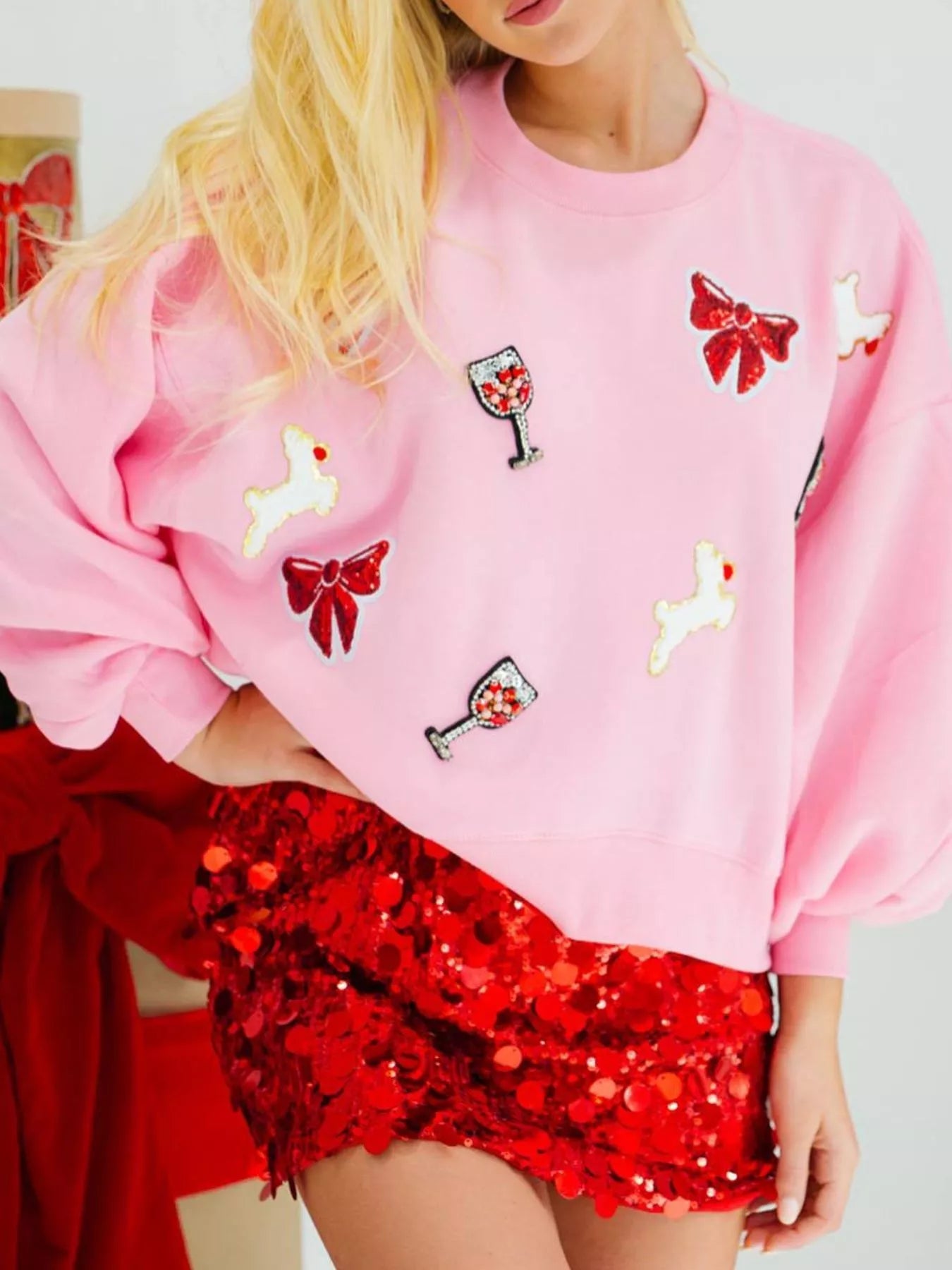 Halloween Sequin Round Neck Long Sleeve Sweatshirt designed for comfort and style at Lookzlike