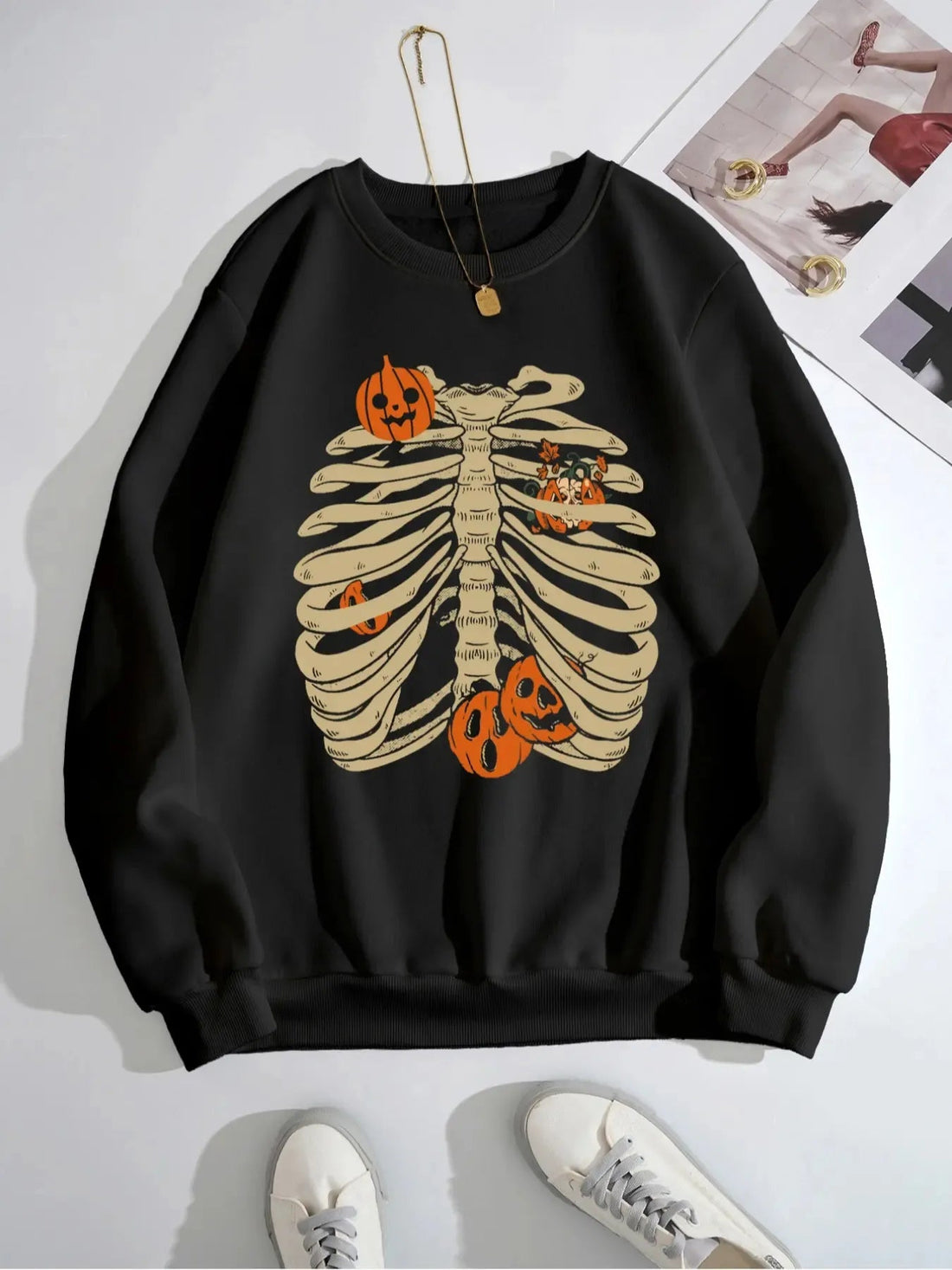 Halloween Skeleton Long Sleeve Sweatshirt designed for comfort and style at Lookzlike