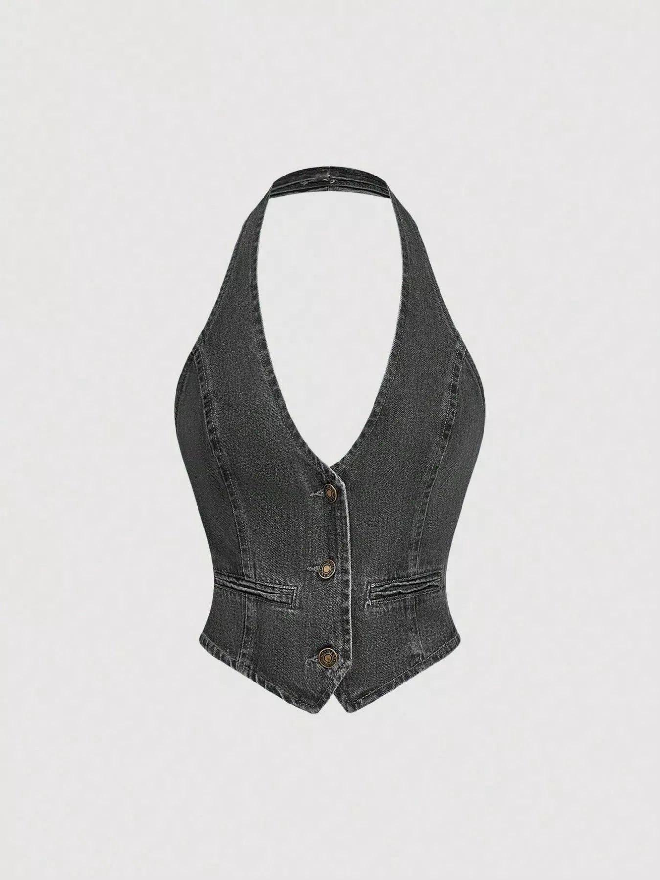 Halter Neck Denim Vest and Wide-Leg Jeans Set designed for comfort and style at Lookzlike