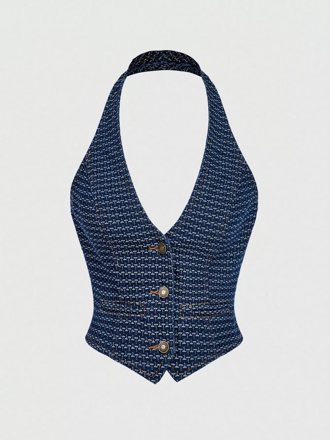 Halter Neck Denim Vest and Wide-Leg Jeans Set designed for comfort and style at Lookzlike