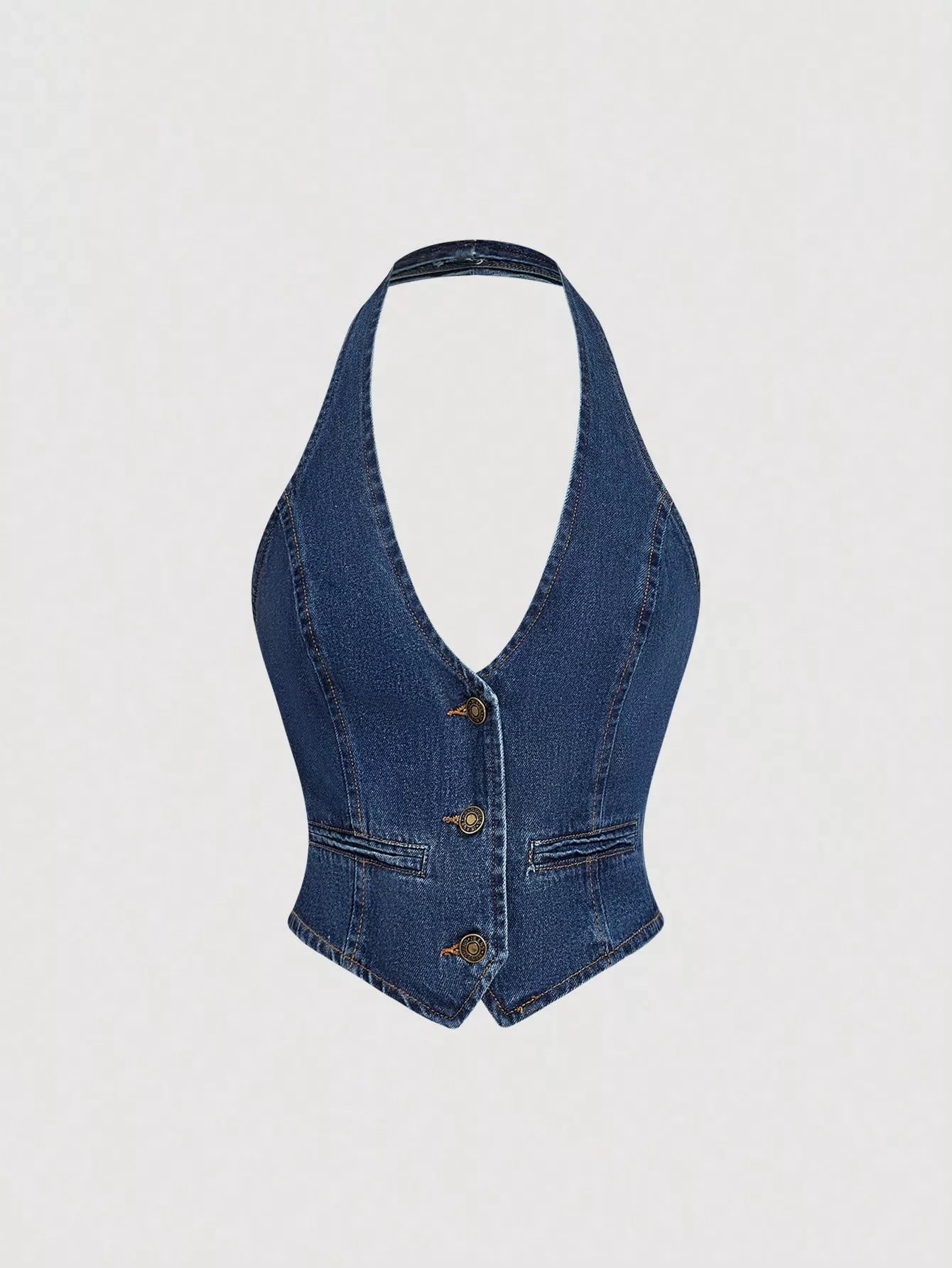 Halter Neck Denim Vest and Wide-Leg Jeans Set designed for comfort and style at Lookzlike